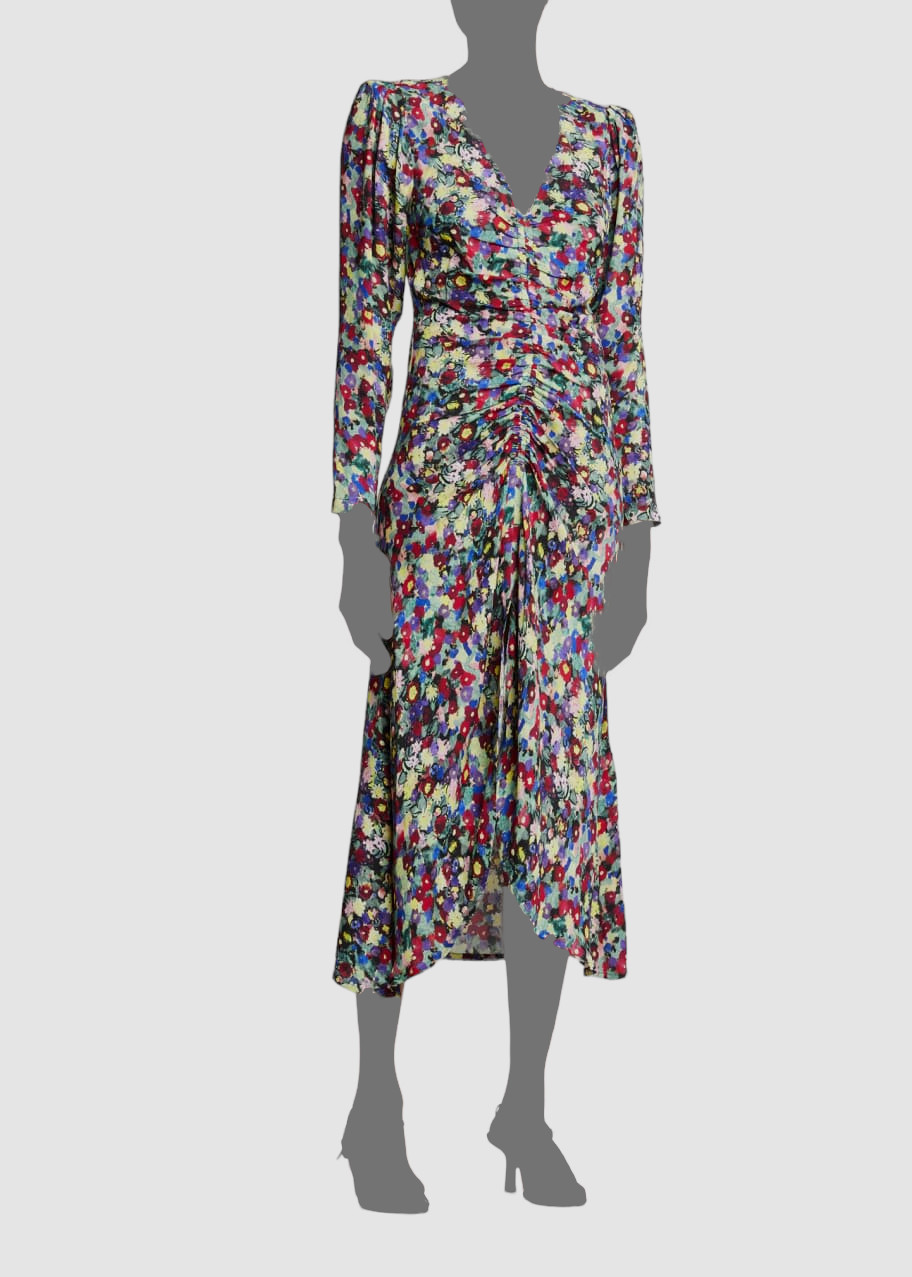 $415 Róhe Women’s Green Sabrina Floral Print Slim Midi Dress Size FR38/US6