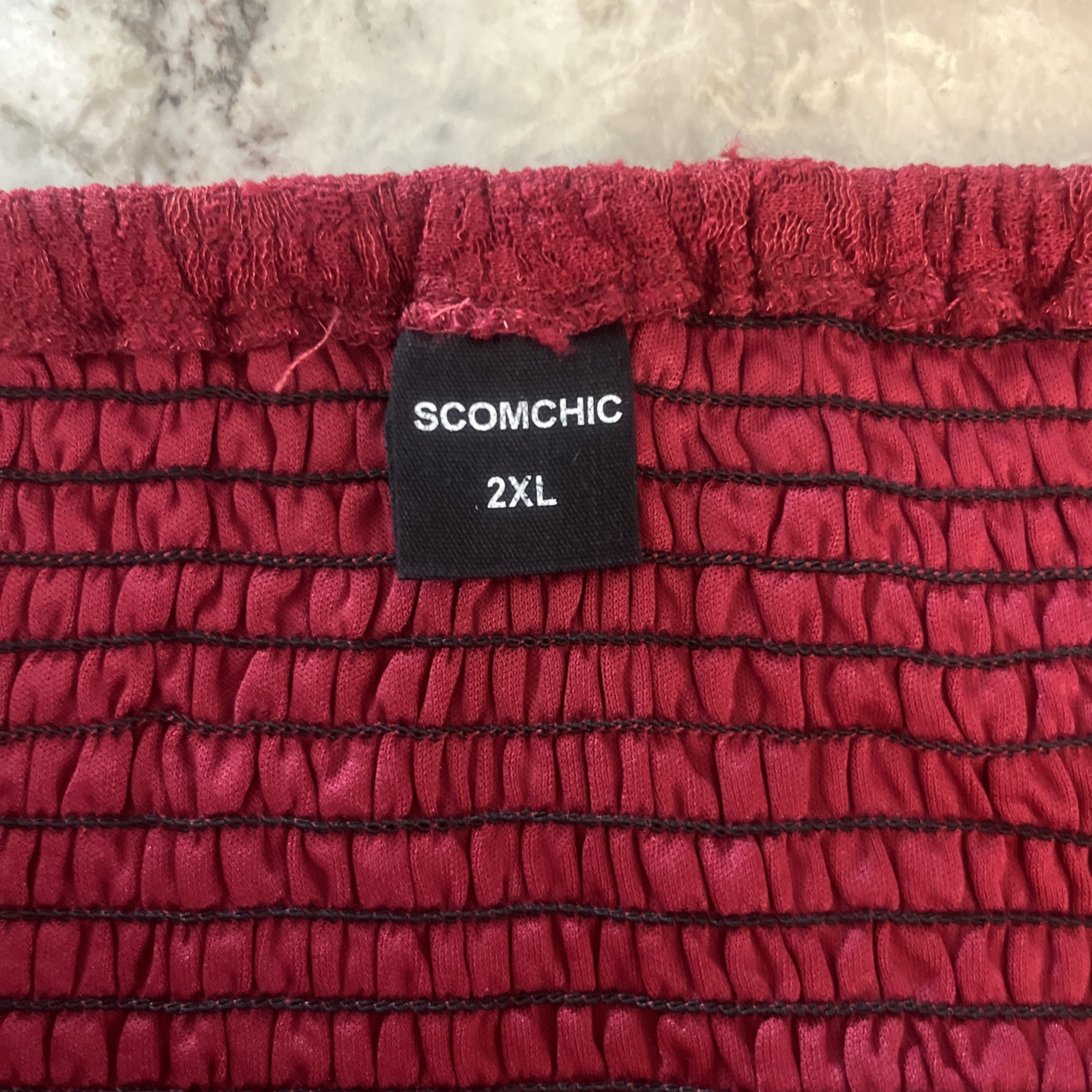 SCOMCHIC Red Wine Peasant Lace Maxi Dress Plus Sz 2XL Smocked