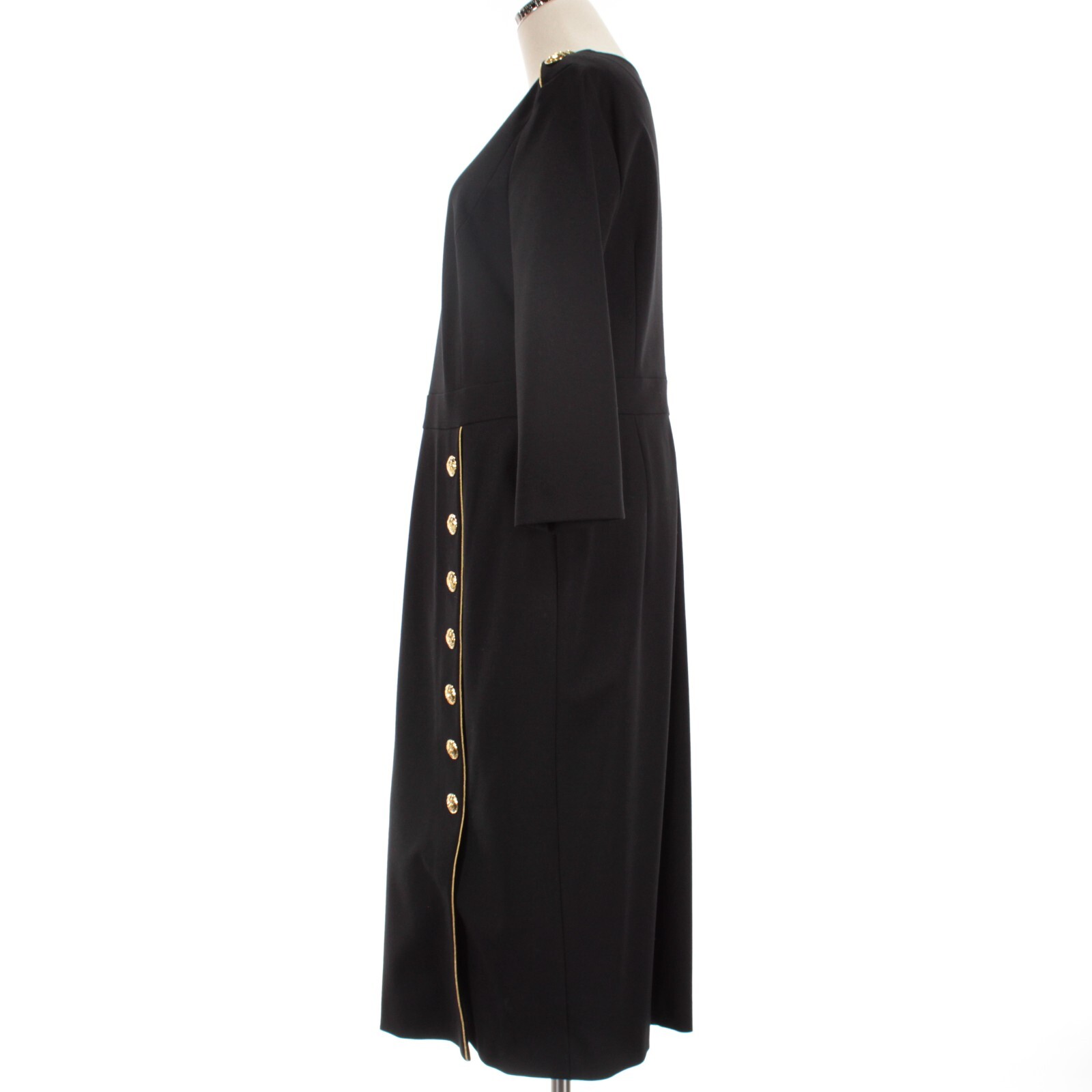 Escada NWT Dhenia 3/4 Sleeve Button Sheath Midi Dress Size 42 in Black/Gold