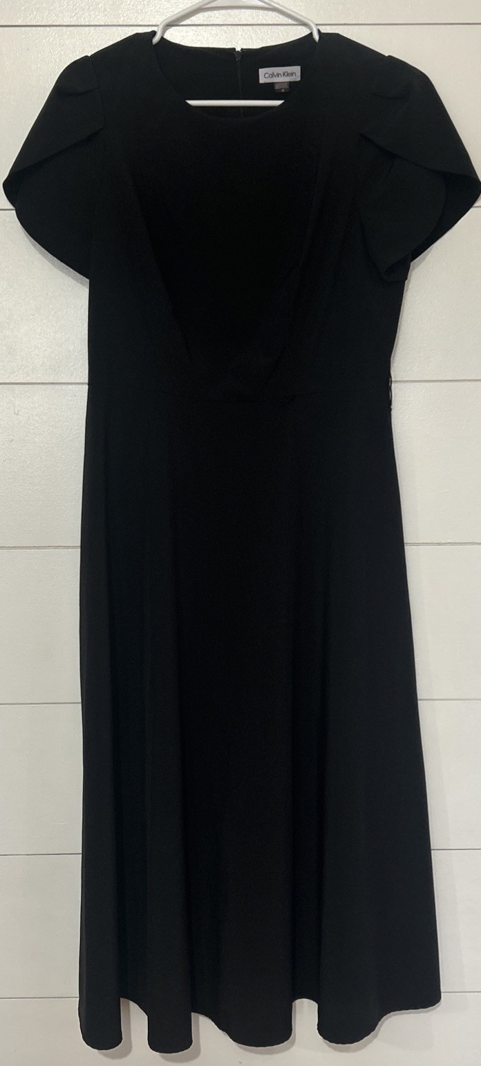 Calvin Klein Sheath Black Dress Unique Tulip Sleeve Size 10 Little Black Dress