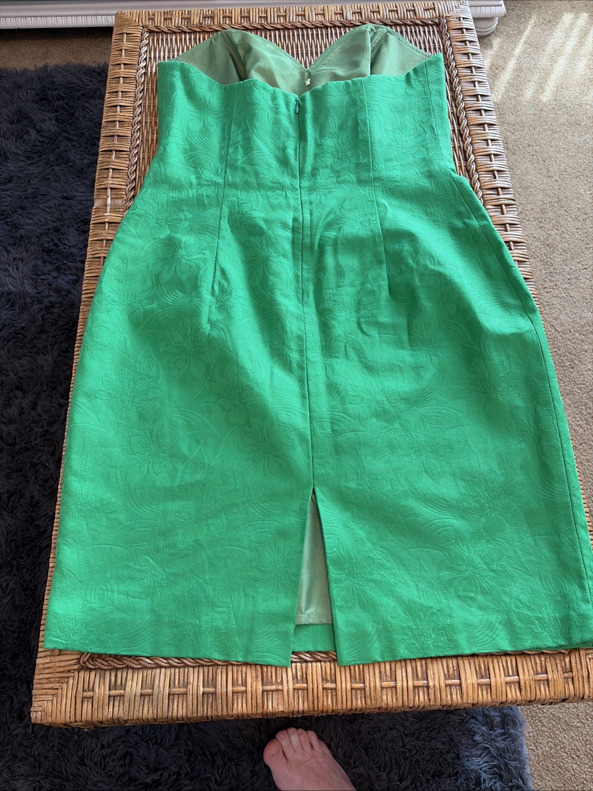 A.J. Bari Strapless Green Brocade Boned Cocktail Dress Sz 8/10