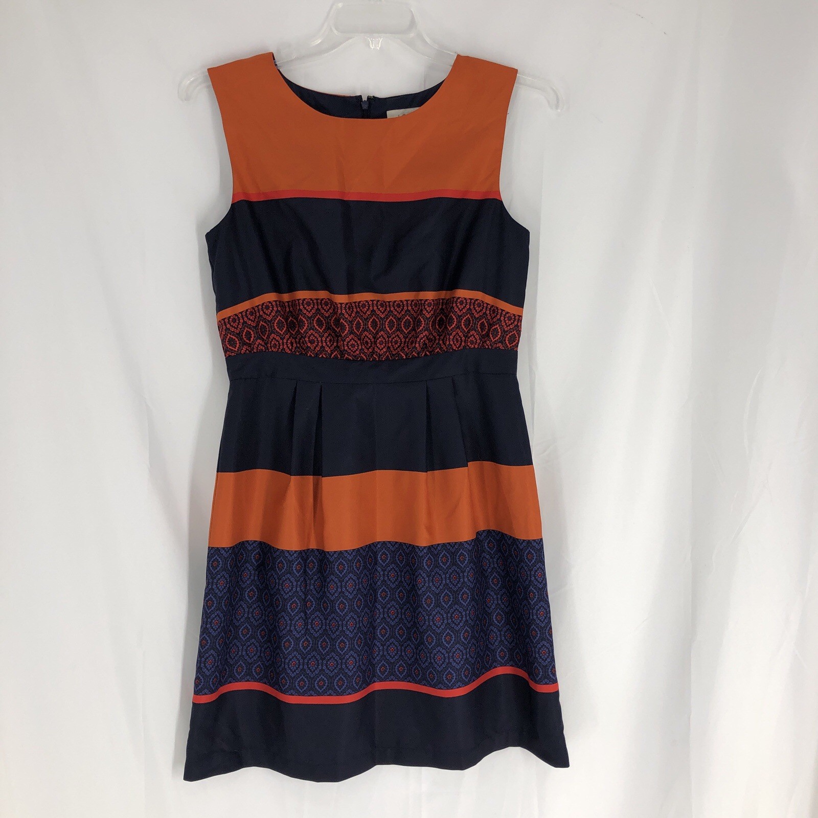LOFT Striped Sleeveless Sheath Dress Career Casual Navy And Orange Size 4