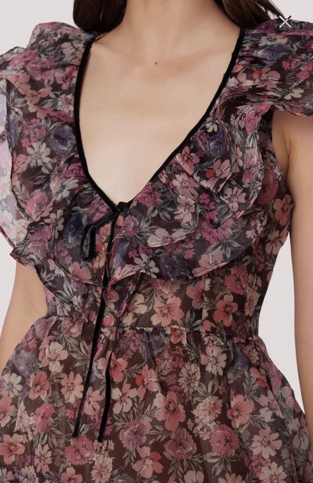 Lost + wander botanique floral long dress ruffle tiered v-neck short sleeve MD