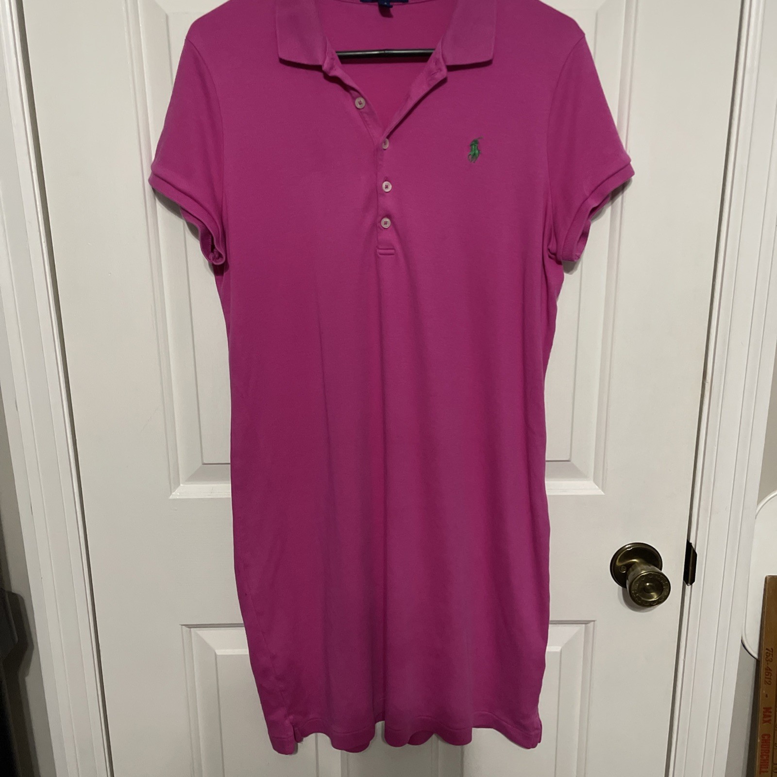 Ralph Lauren Cotton Stretch Polo Dress size Large Hot Pink Green Pony Preppy Y2K