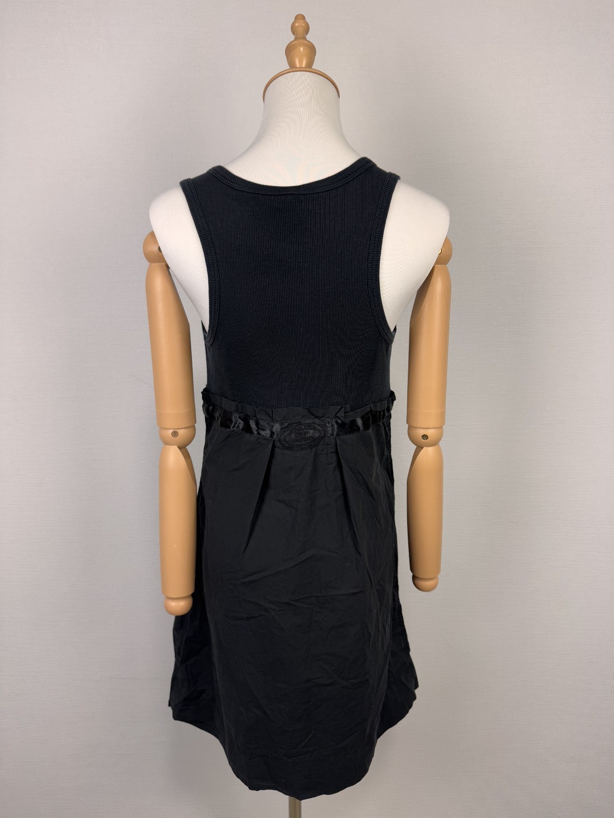 Cop Copine Black Sleeveless Round Neck Buttons Belted Vintage Dress Sz 40