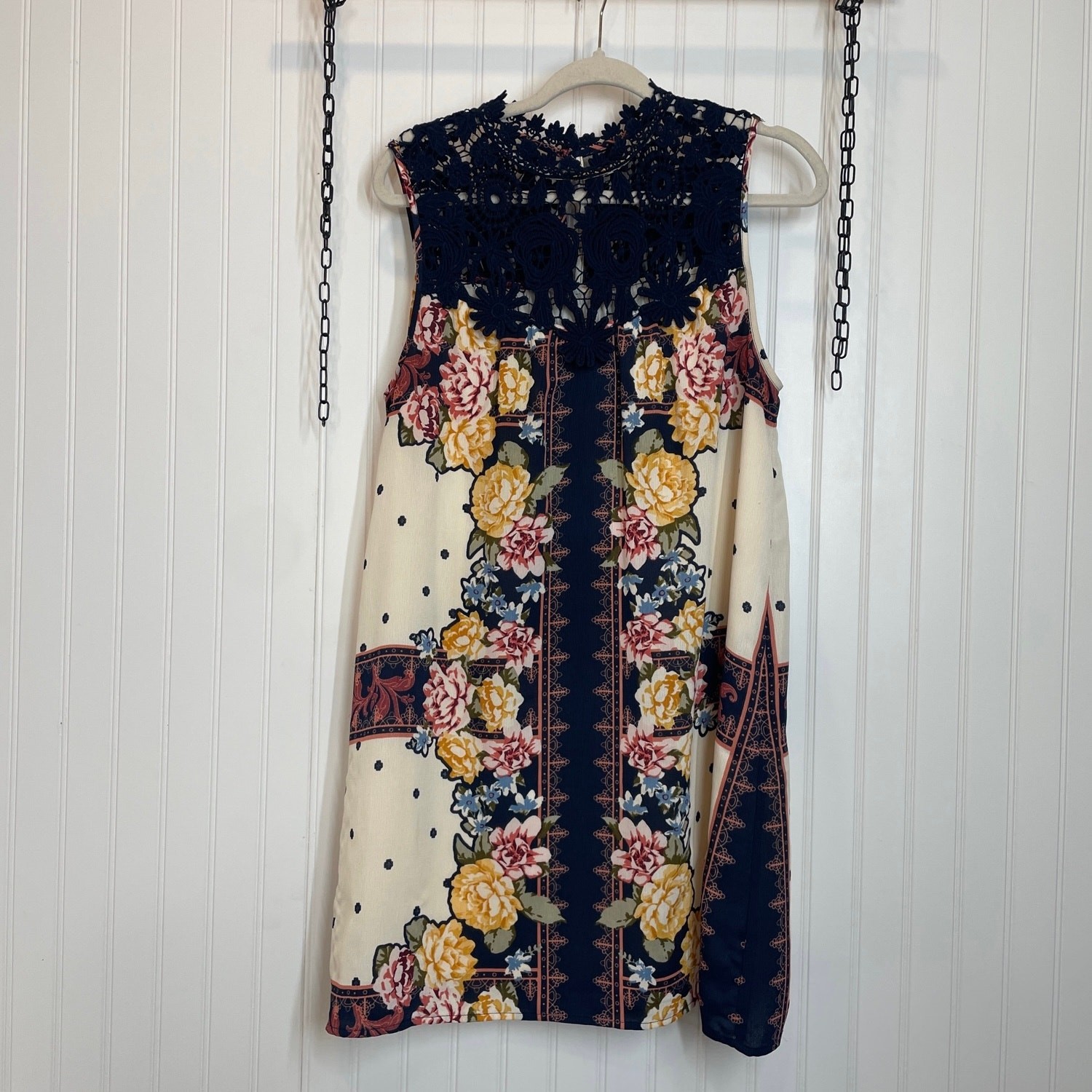 Blu Pepper Crochet Lace Floral Sleeveless Mini Sheath Dress Size L