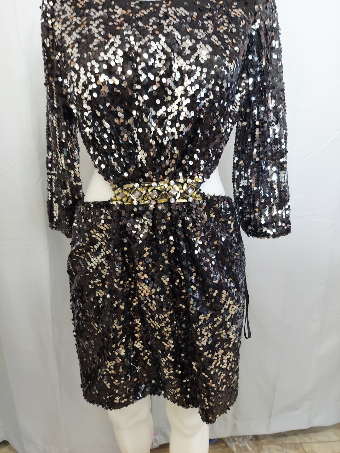 alyce paris Black Full Silver Sequin Thigh Mid Lenth Mid Size12 Gem Accent Front