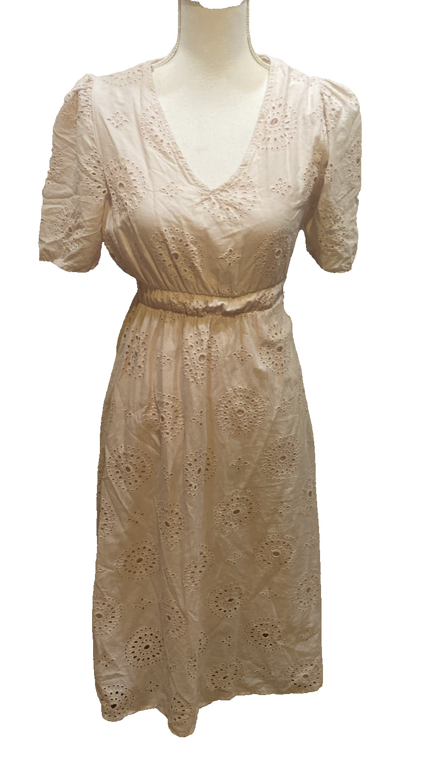 Valentina Naldi Women S Cotton Pale Pink V Neck Dress Cut Out Detail Prairie Y2K
