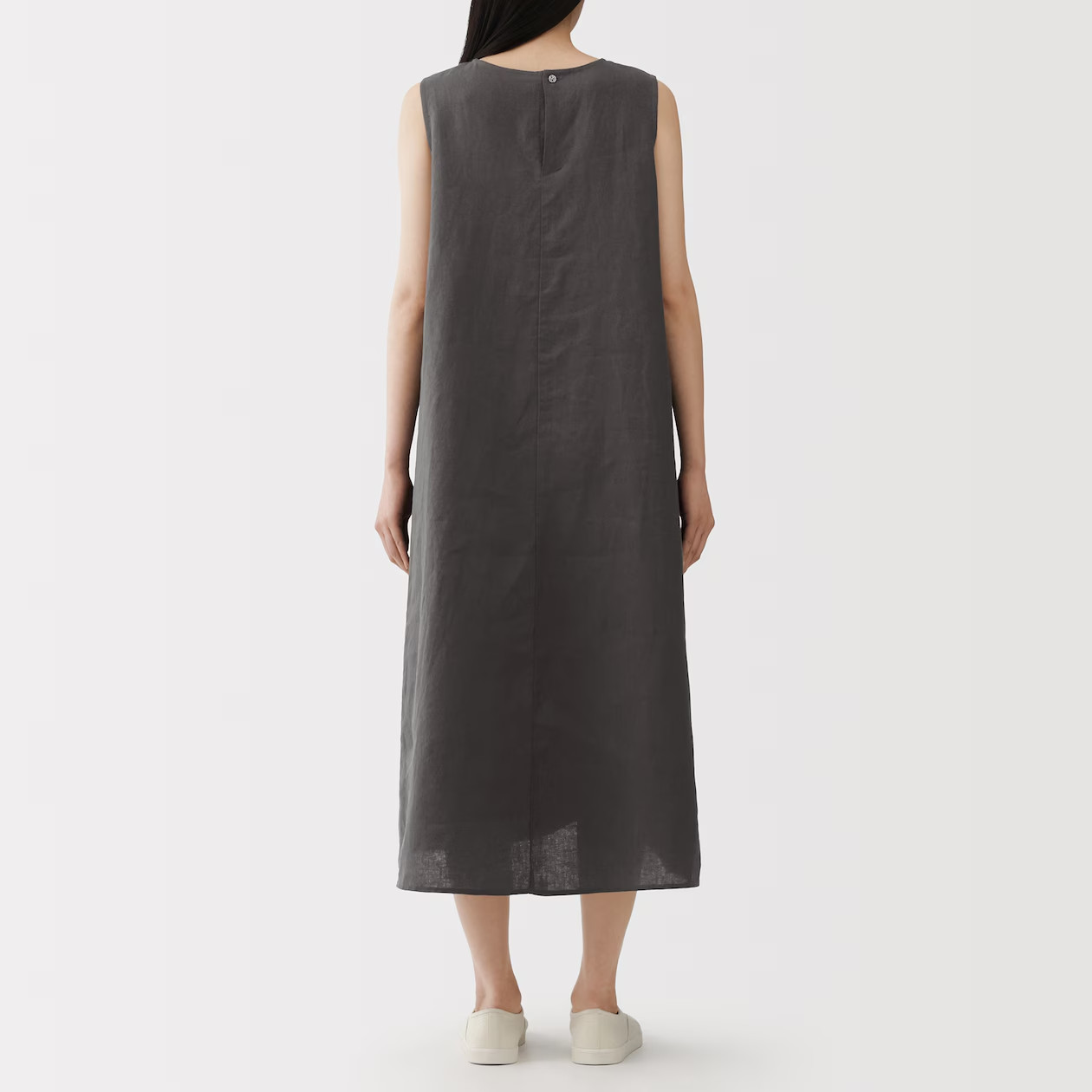 MUJI Womens 100% Linen Washed Sleeveless Dress Black FedEx