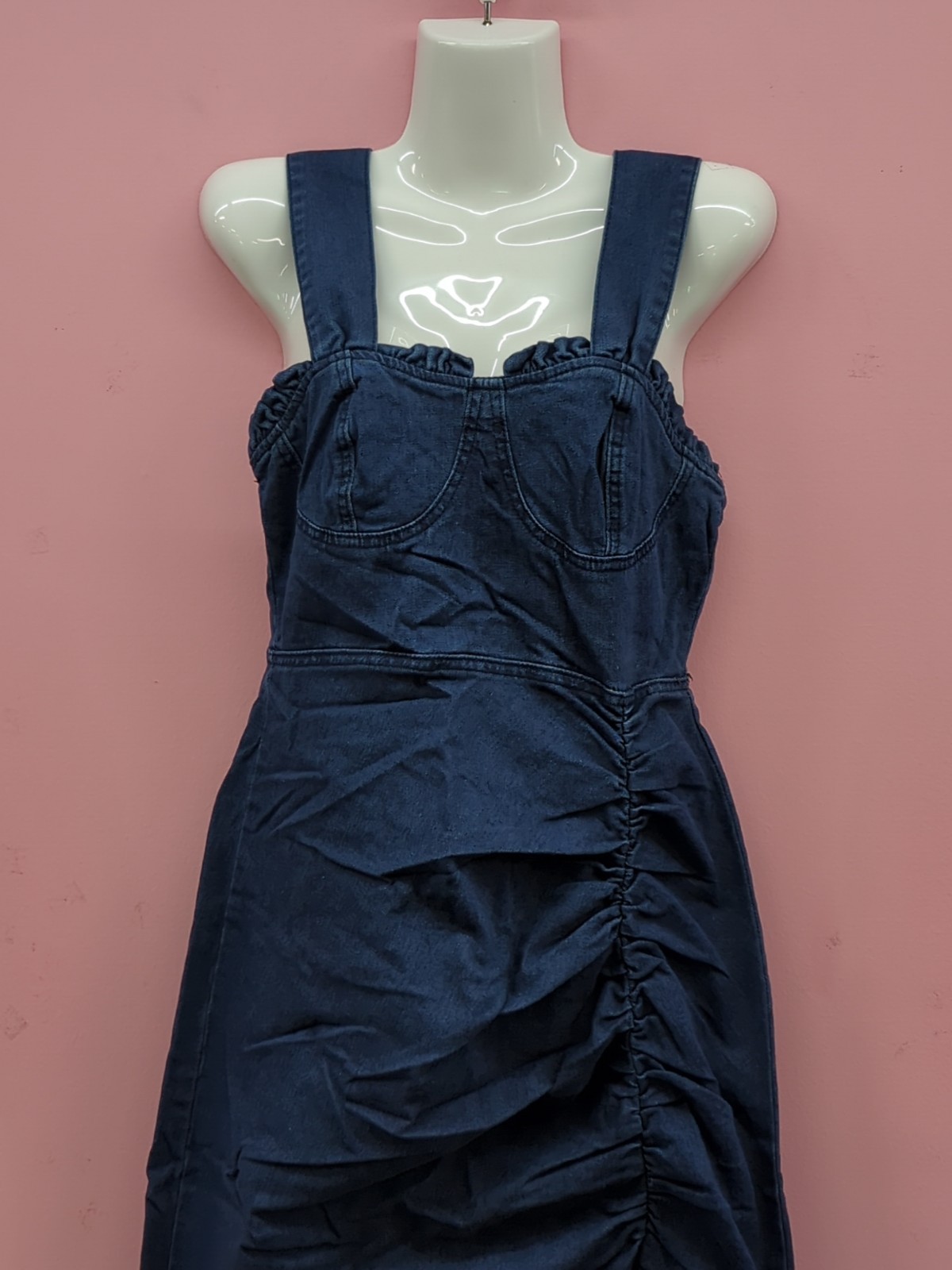 Shein Cinched Waist With Ruffled Edges Denim Women’s Dress Medium Dark Blue