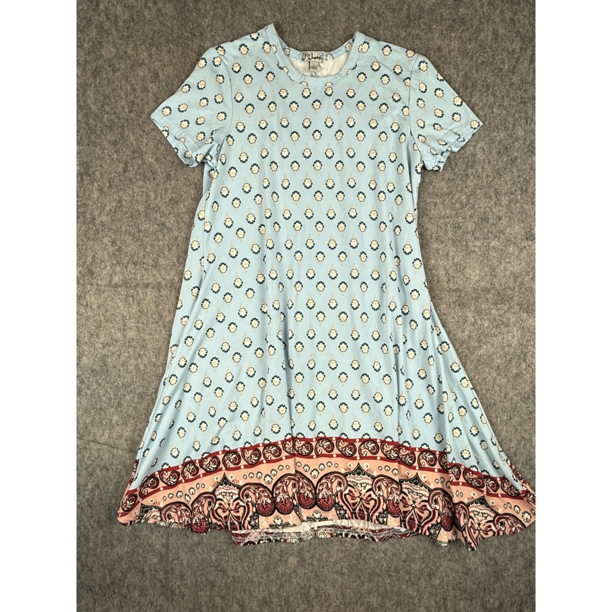 J For Justify Short Dress Women’s Large Blue Floral Print Short Sleeve Crew Neck