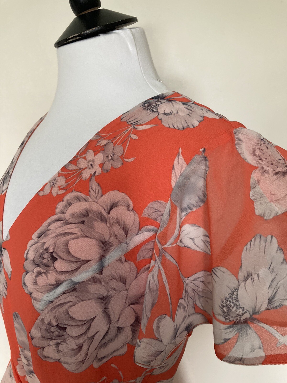 ROMAN ~ Orange Floral Short Floaty Sleeve Ruffle Layered Dress Sz 10
