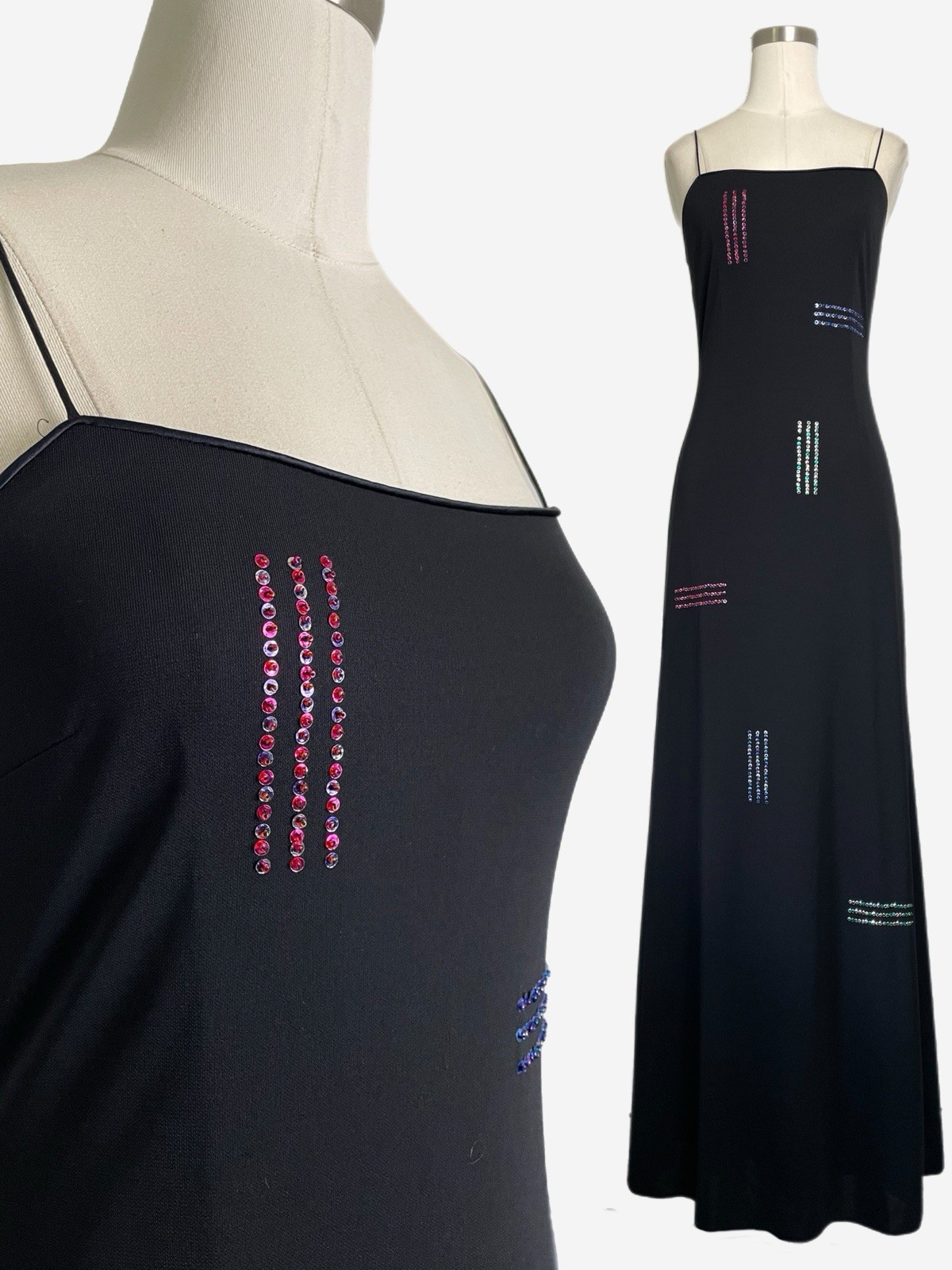 Vintage Y2K Rimini Black colored sequins square neck maxi gown eclectic glam S