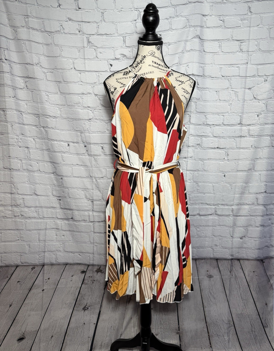 SHEIN Womens Abstract Print Halter Dress Belted Sleeveless Flowy Summer S M L XL