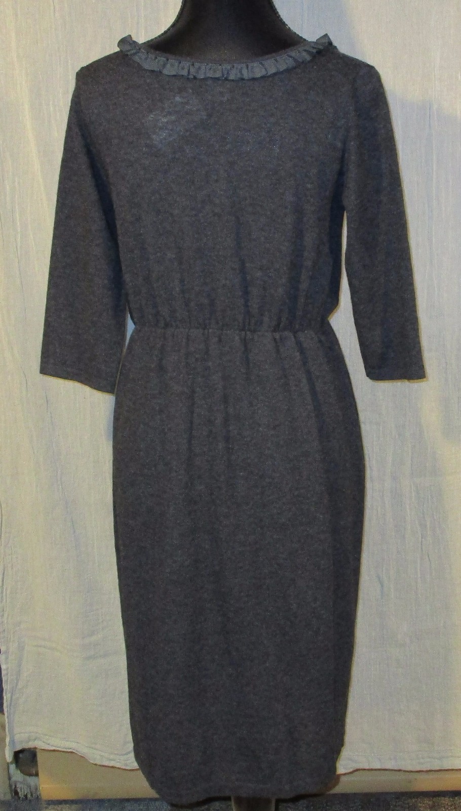 Anthropologie Medium Grey Wool Cashmere Blend Dress with Ruffle Detail