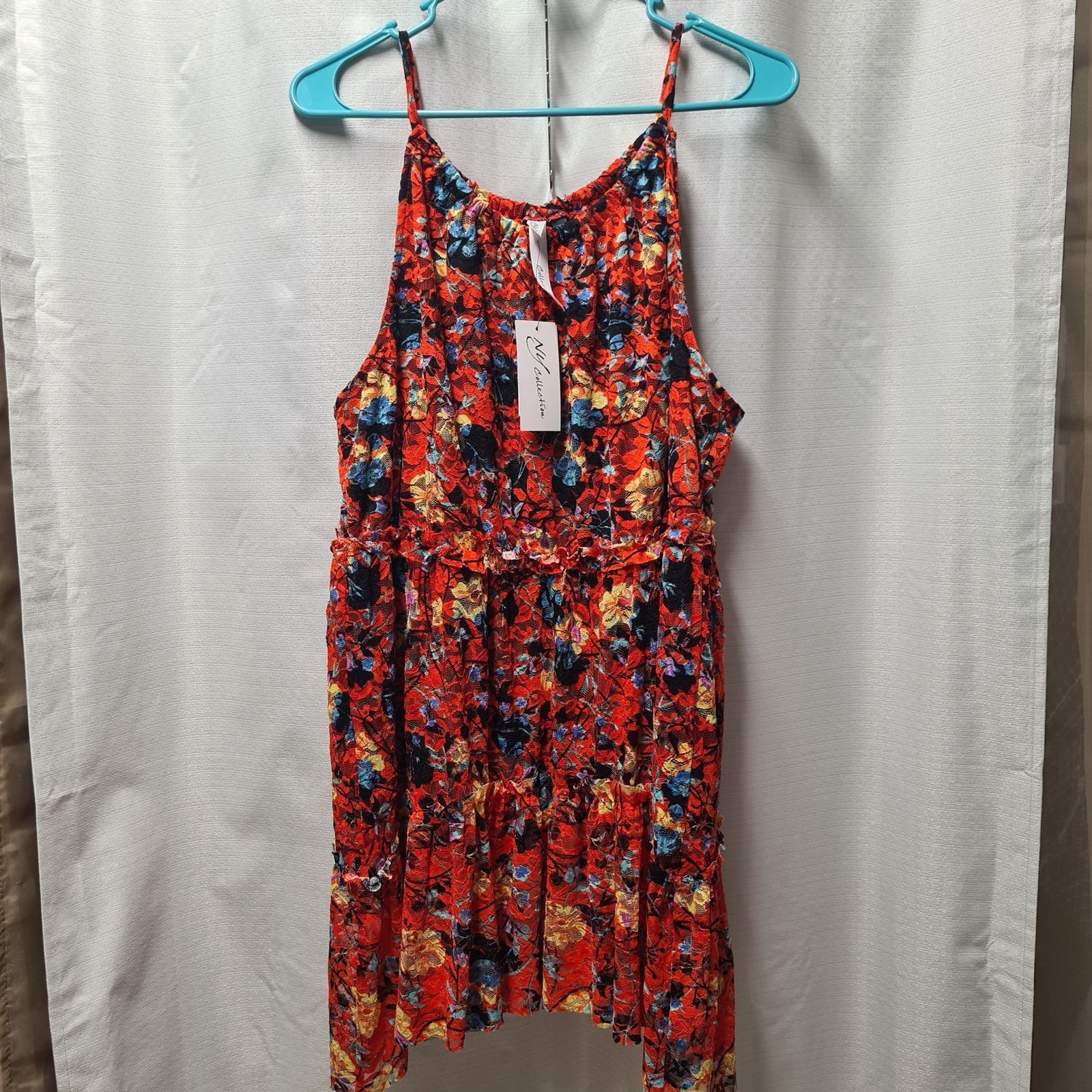 NY Collection Womens Halter Dress Large L Floral Boho Mini Sundress