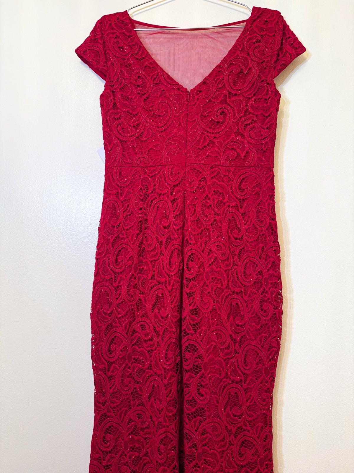 $228 Medium US 6 ❤️ Marina Stretch Red Women Push up A Line Lace Gown Dress