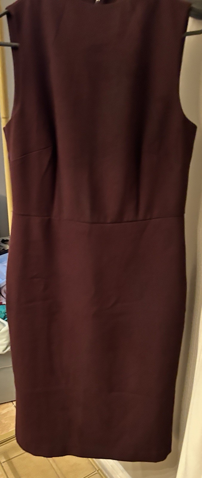 Ann Taylor Burgundy Solid Crew Neck Sleeveless Sheath Dress Zip Knee 6P