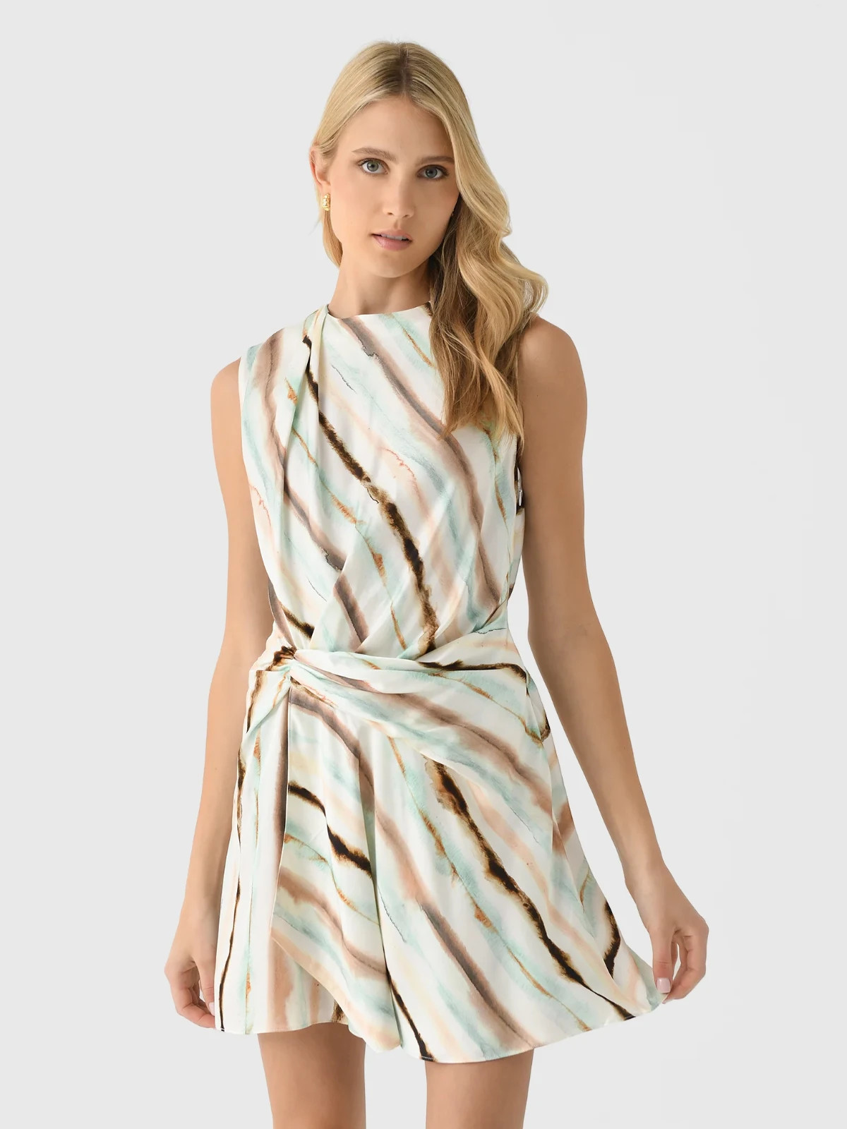 A.L.C. $495 Delia Sleeveless Pleated Mini Dress in Mint Multi Striped Size 0