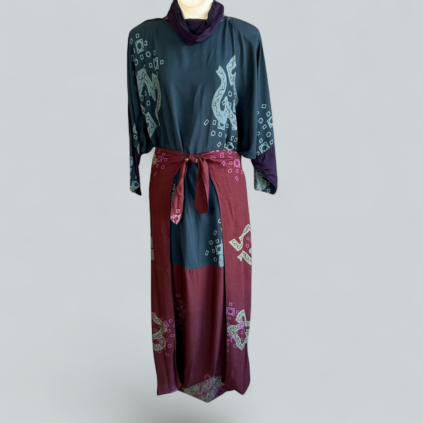We Be Bop Vintage Art To Wear Unique Wrap Tie Waist Maxi Dress Outfit Plus Size