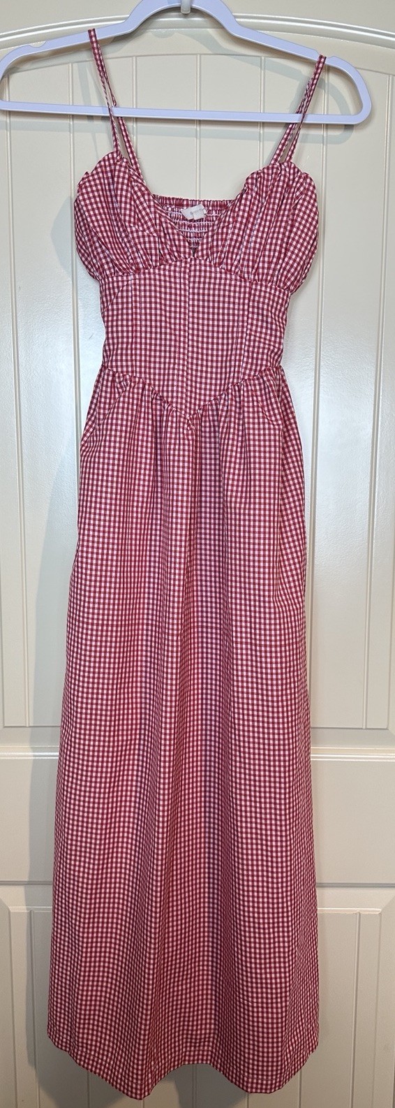 Sim & Sam Red check Gingham bisque waist maxi dress XS Western Cowgirl Country