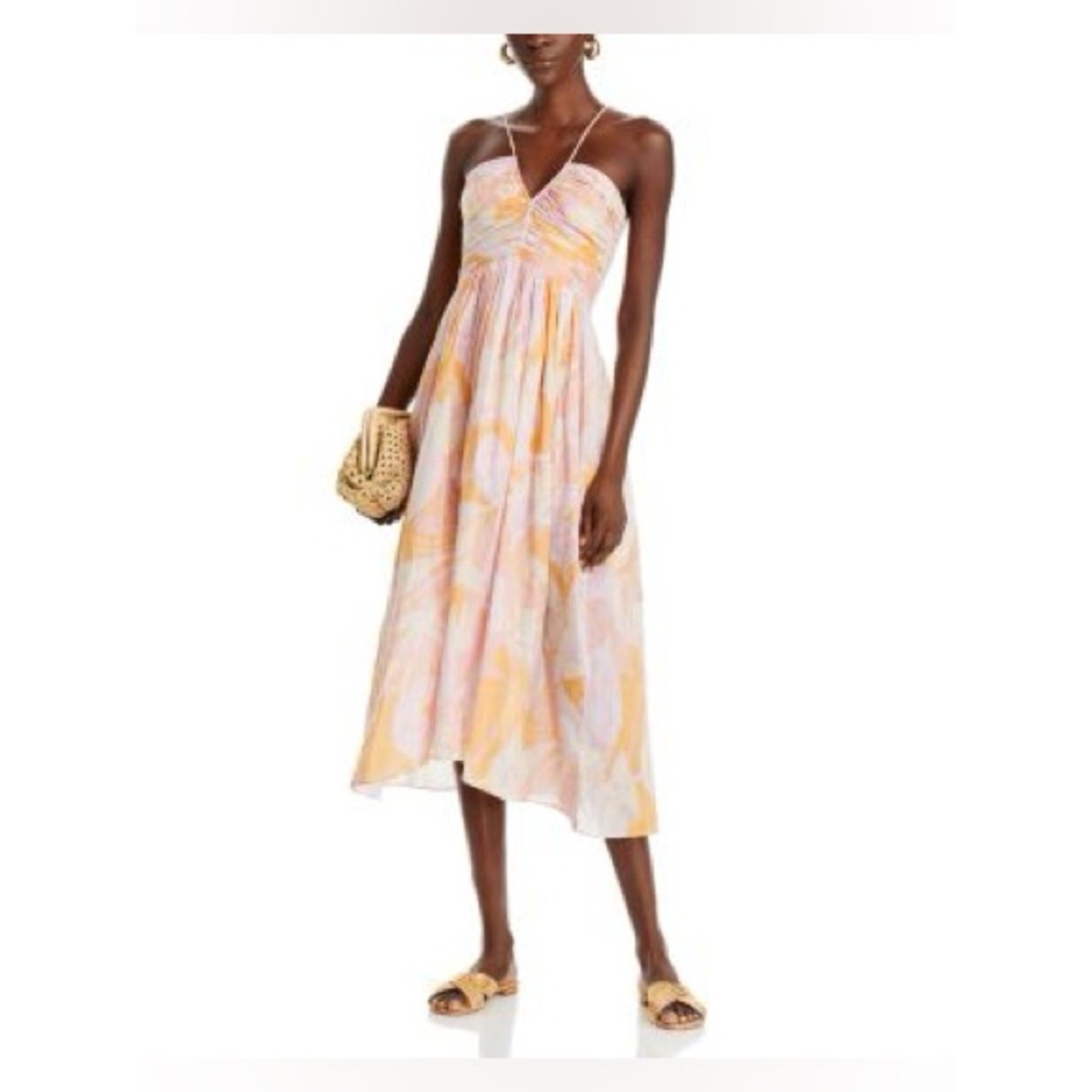 A.L.C. Rumi Cumin Lilac Floral Cotton Pleated Midi Dress Size 4 flowy luxury boh