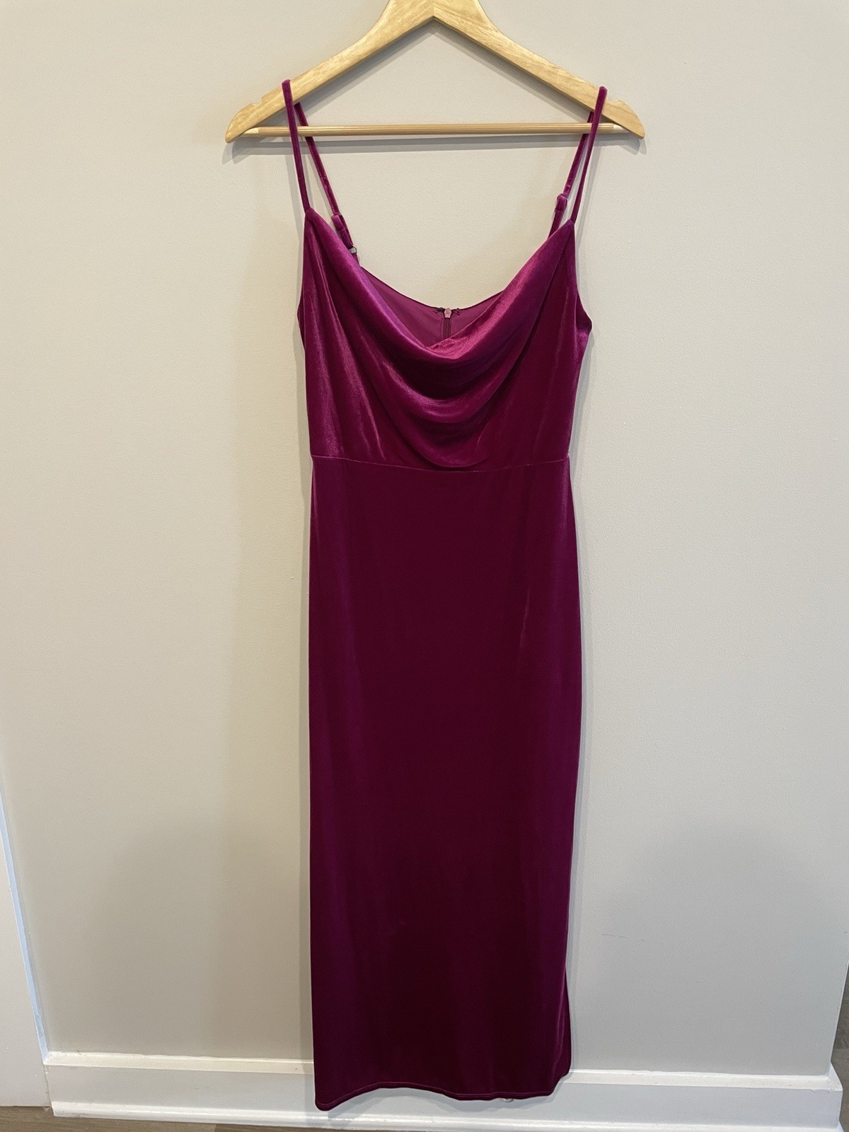 Whimsical Taylor Berry Magenta Velvet Cowl Neck Split Side Gown Size Unknown