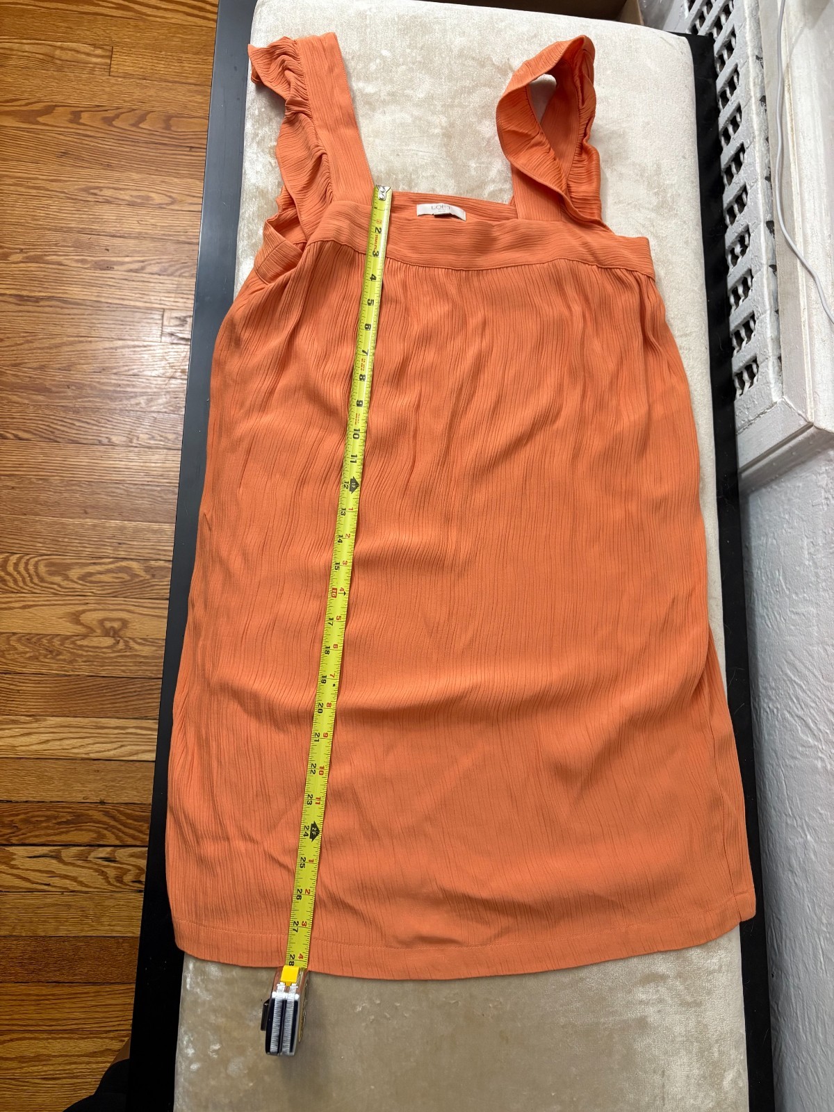 LOFT Ruffle Strap Shift Dress Orange Rust Crinkle Square Neck Mini Tank – SP