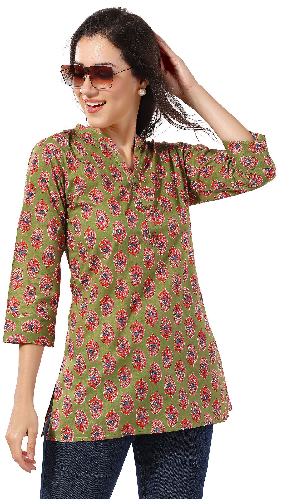 Embroridery 30 inches Kurtis Women Green India Kurti Top Tunic Kurta Shirt CPS04