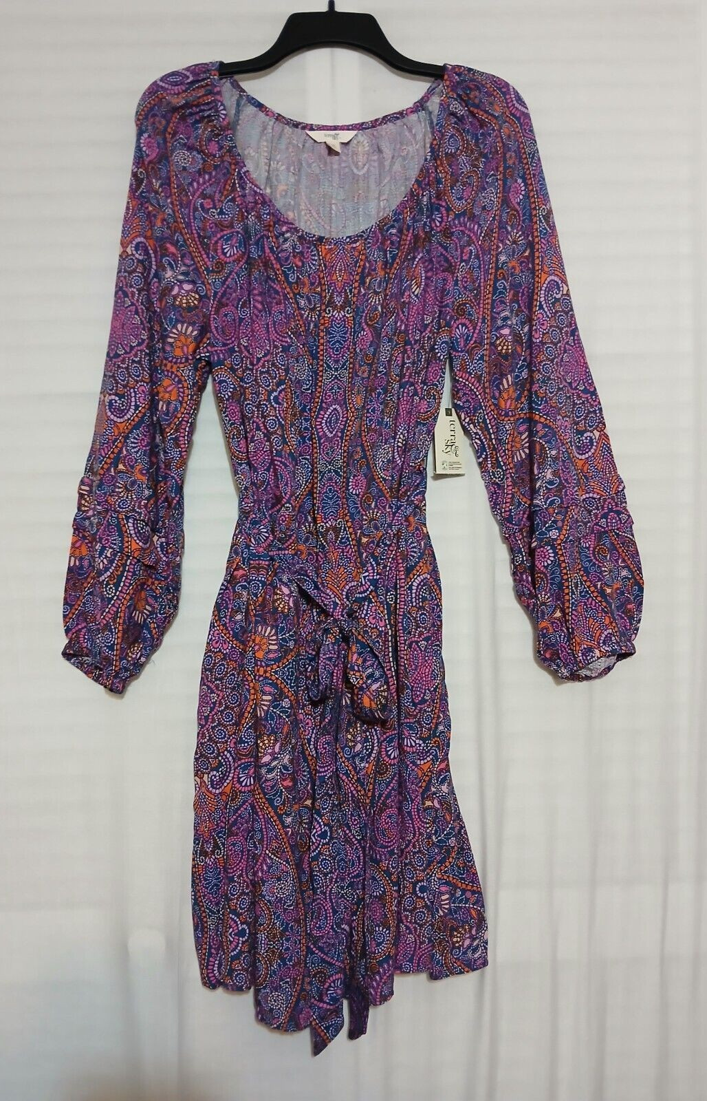 Terra & Sky Shirred Mini Dress Boho Paisley/Blue Comet etc. Sizes 0X, 2X,3X & 4X