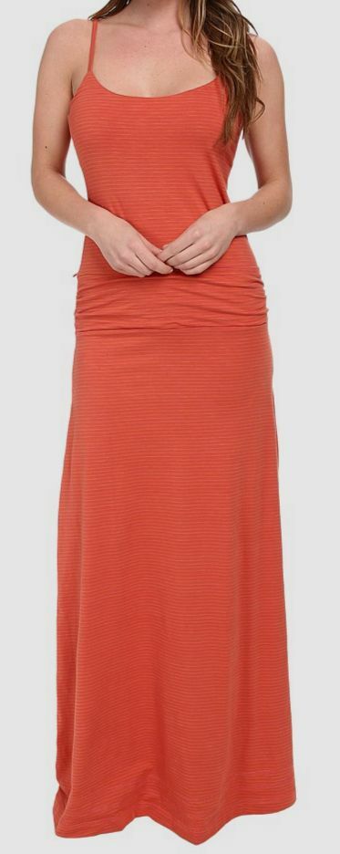 $295 Toad & Co. Women’s Orange Hibiscus Stripe Stretch Long Island Dress Size L