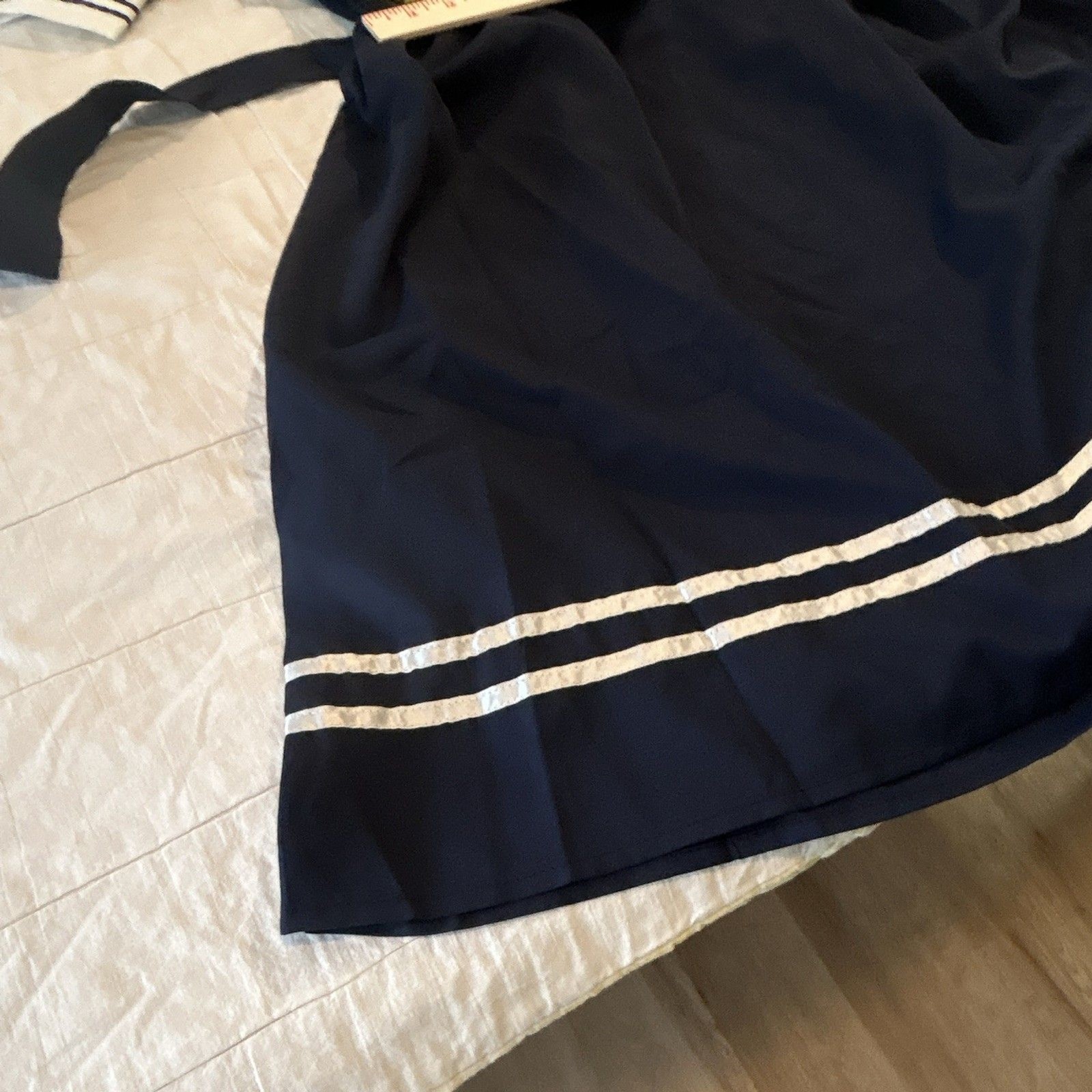 QIAO DUO YI M Women’s Navy White Sailor Collar A-Line Belted Dress Button Bow