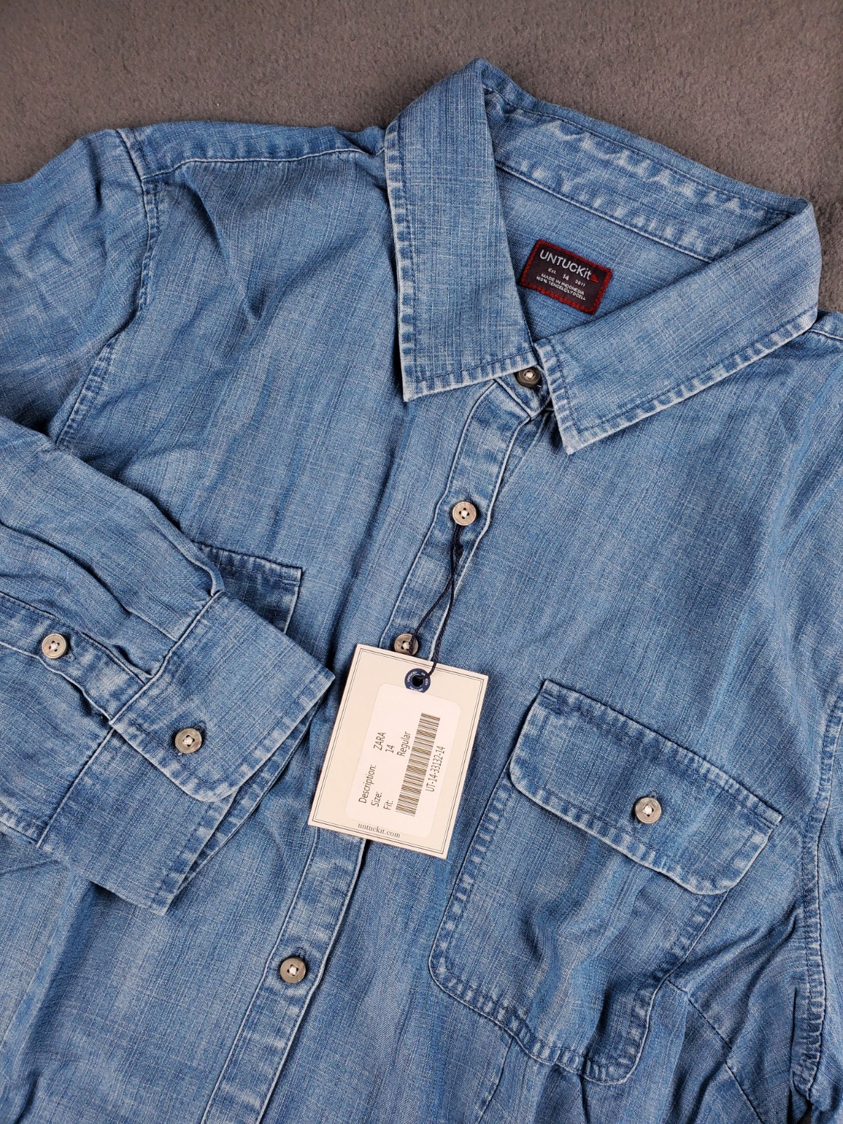untuckit womens Zara Shirt Dress Regular Fit Long Sleeve Belted Size 14 Blue nwt