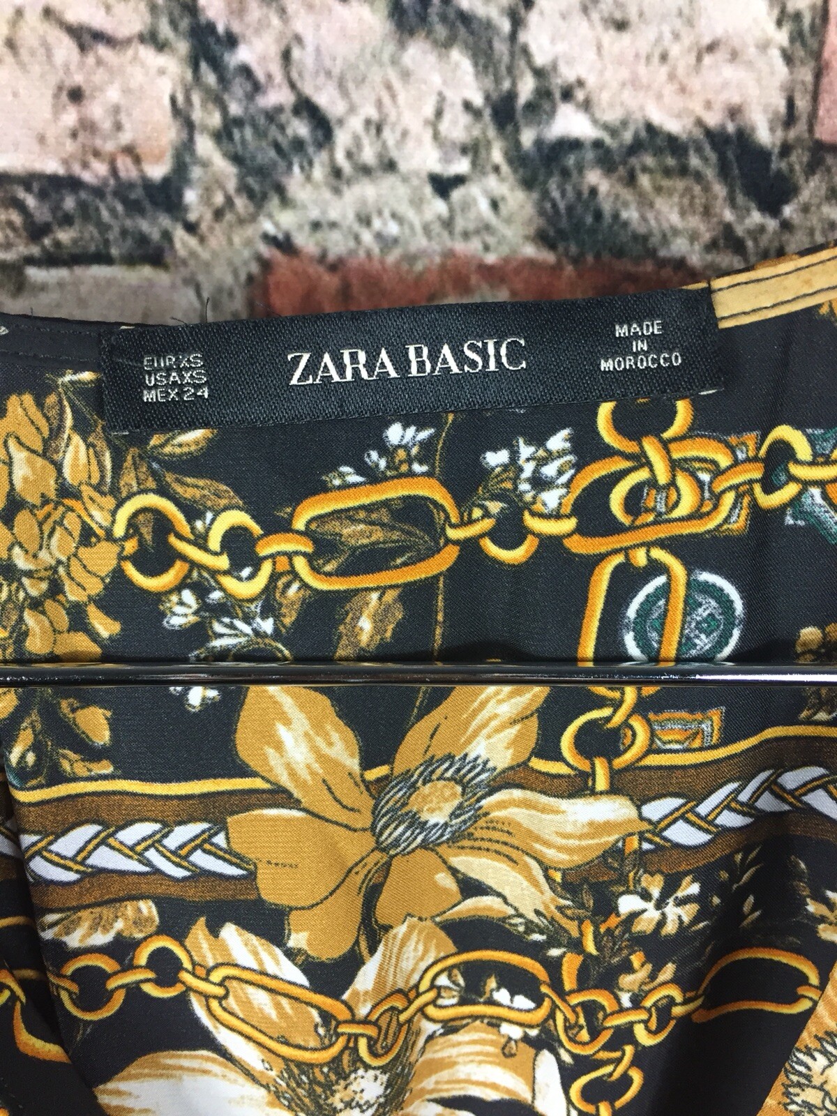 Zara Floral Scarf Print Button Up Chain Midi Dress Flowing XS New Boho Festival