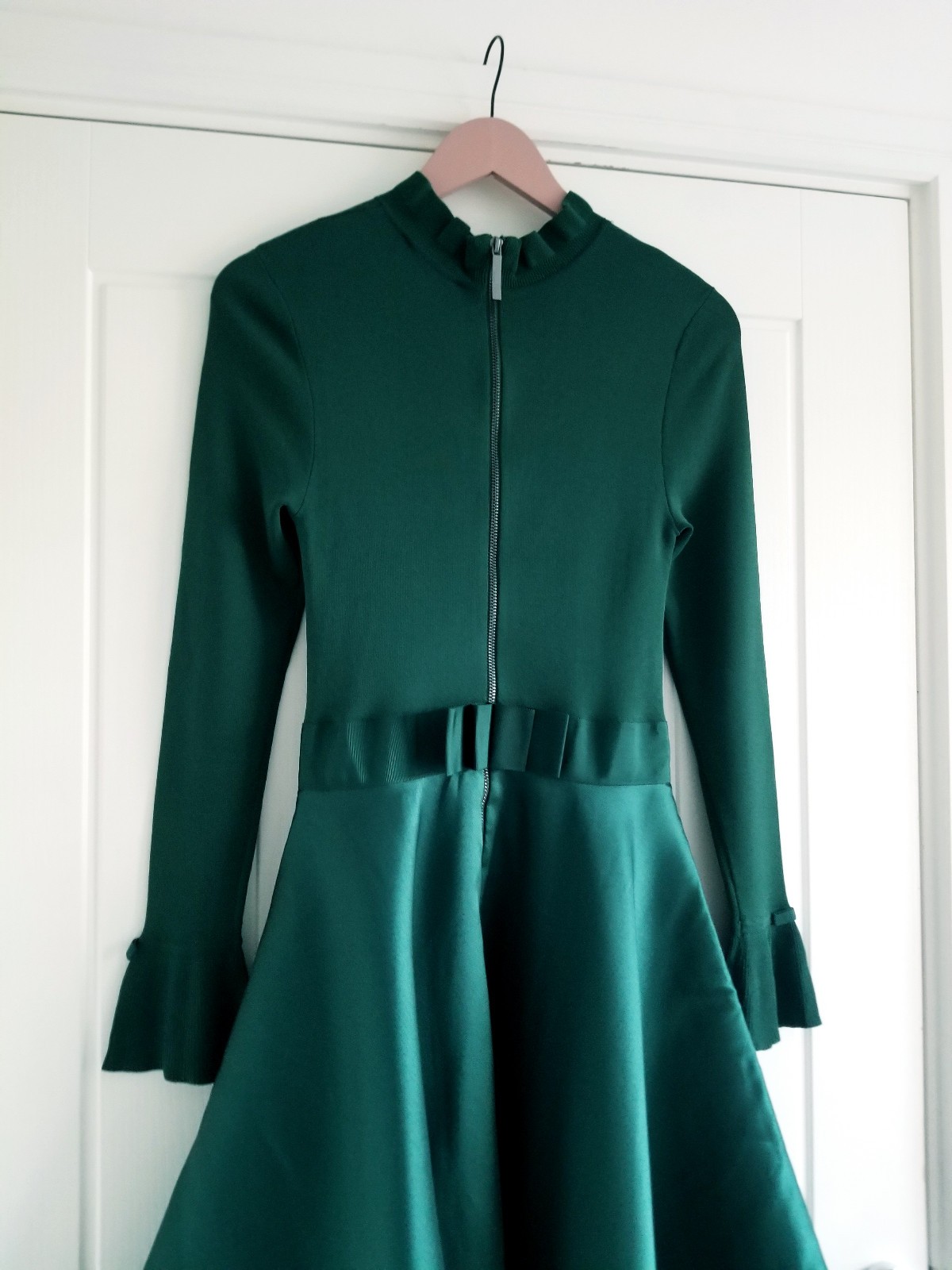 Ted Baker Zadi Midi Dress Knitted Bodice Green Long Sleeve Size 4 UK 14 BNWT