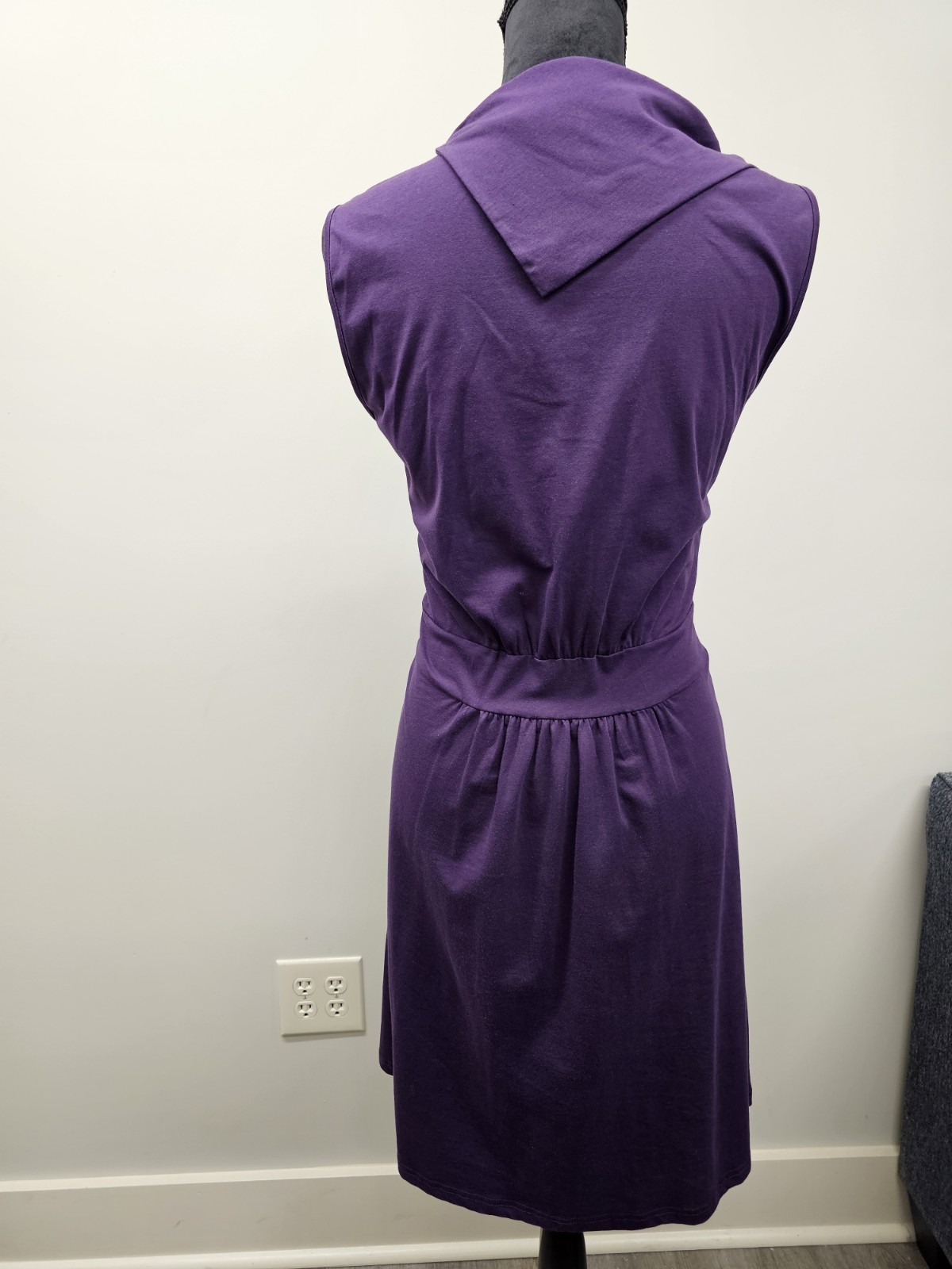 Womens L Huhot Purple with Black Buttons Dress Asymmetric Cowl Neck Pockets