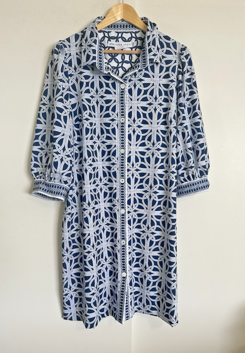 GRETCHEN SCOTT Blue White Swagger Dress 16 Goddess XXL Ring Toss Print