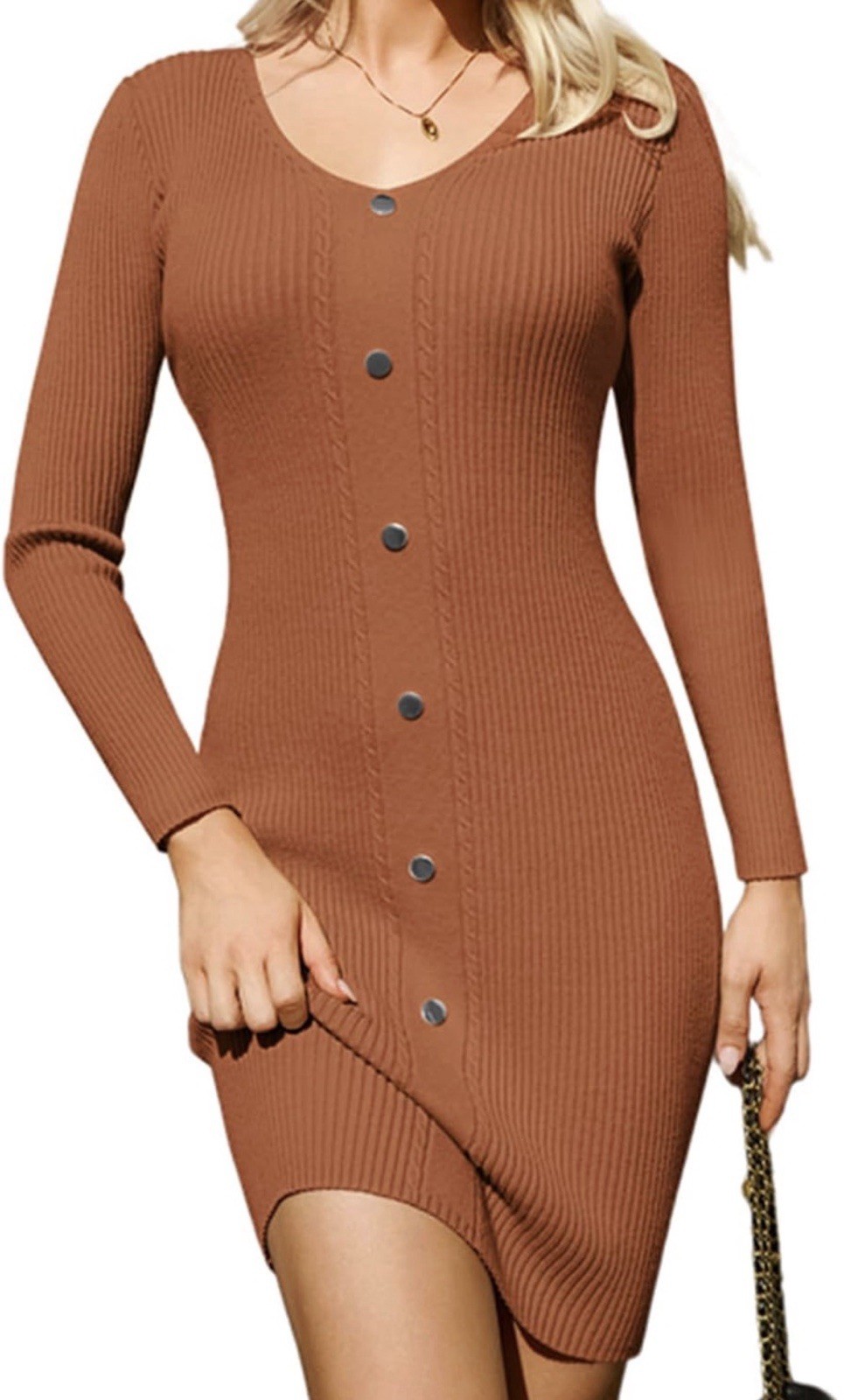 Women’s Ribbed Knit Bodycon Sweater Dress-bottom Front, Long Sleeve, Soft 2XL [i