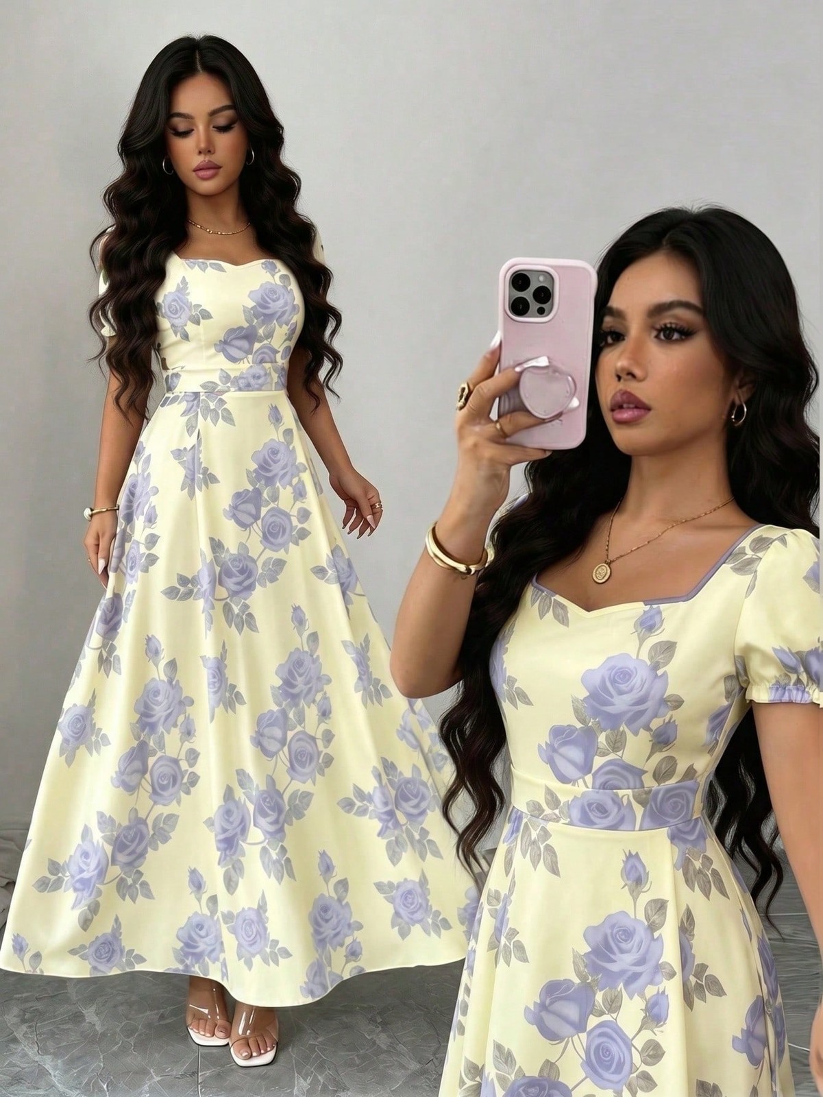 Elegant Floral A Line Midi Dress for Women