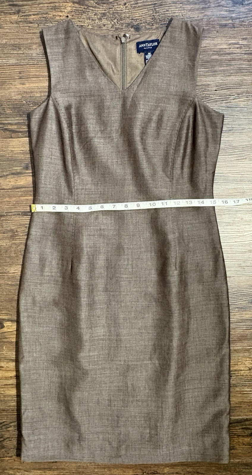Ann Taylor Wool Mohair Rayon Blend Sheath Dress V Neck Sleeveless Brown Vintage