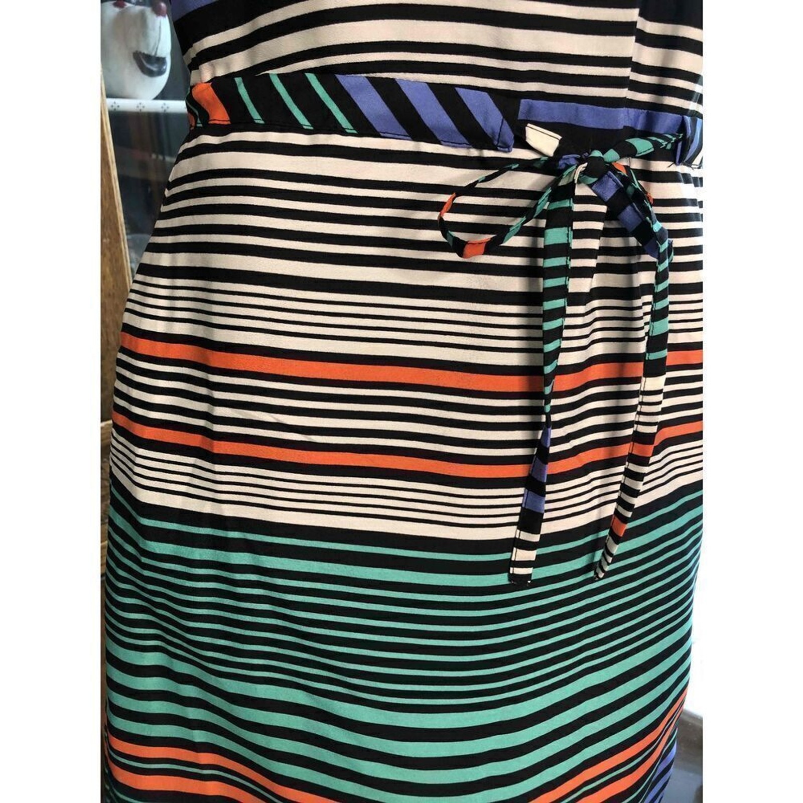 Merona Green Orange Striped Sleeveless Sundress V Neck Waist Tie Good Size xs