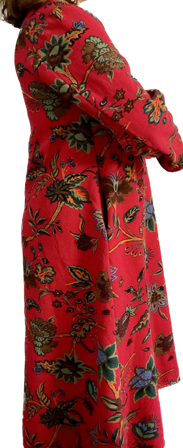 Sweatshirt Dress Linen Cotton Sz Medium Warm Fleece Red Floral Hong Kong Euro 93