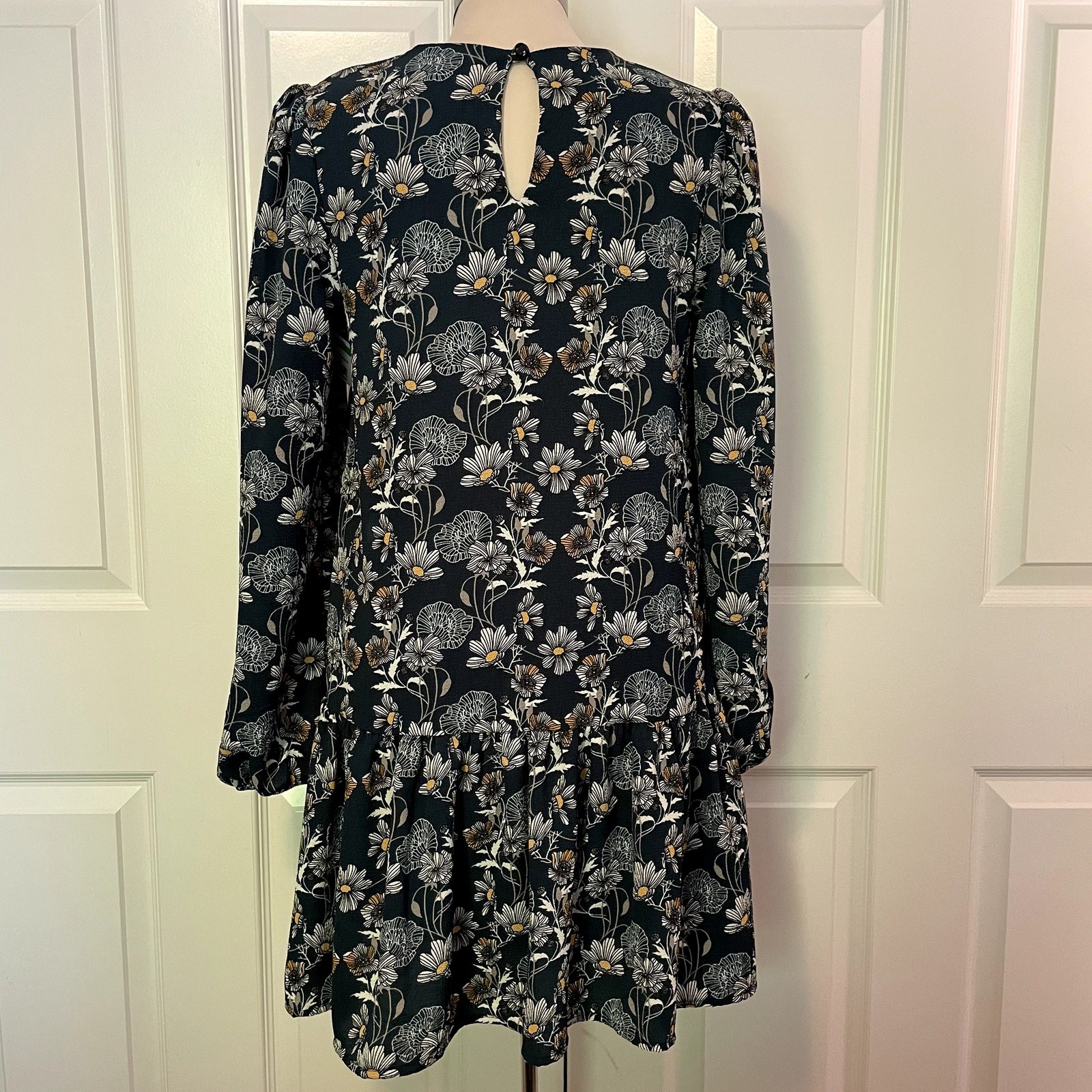 Nordstrom Caslon Teal Green Floral Print Drop Waist Dress Womens XS