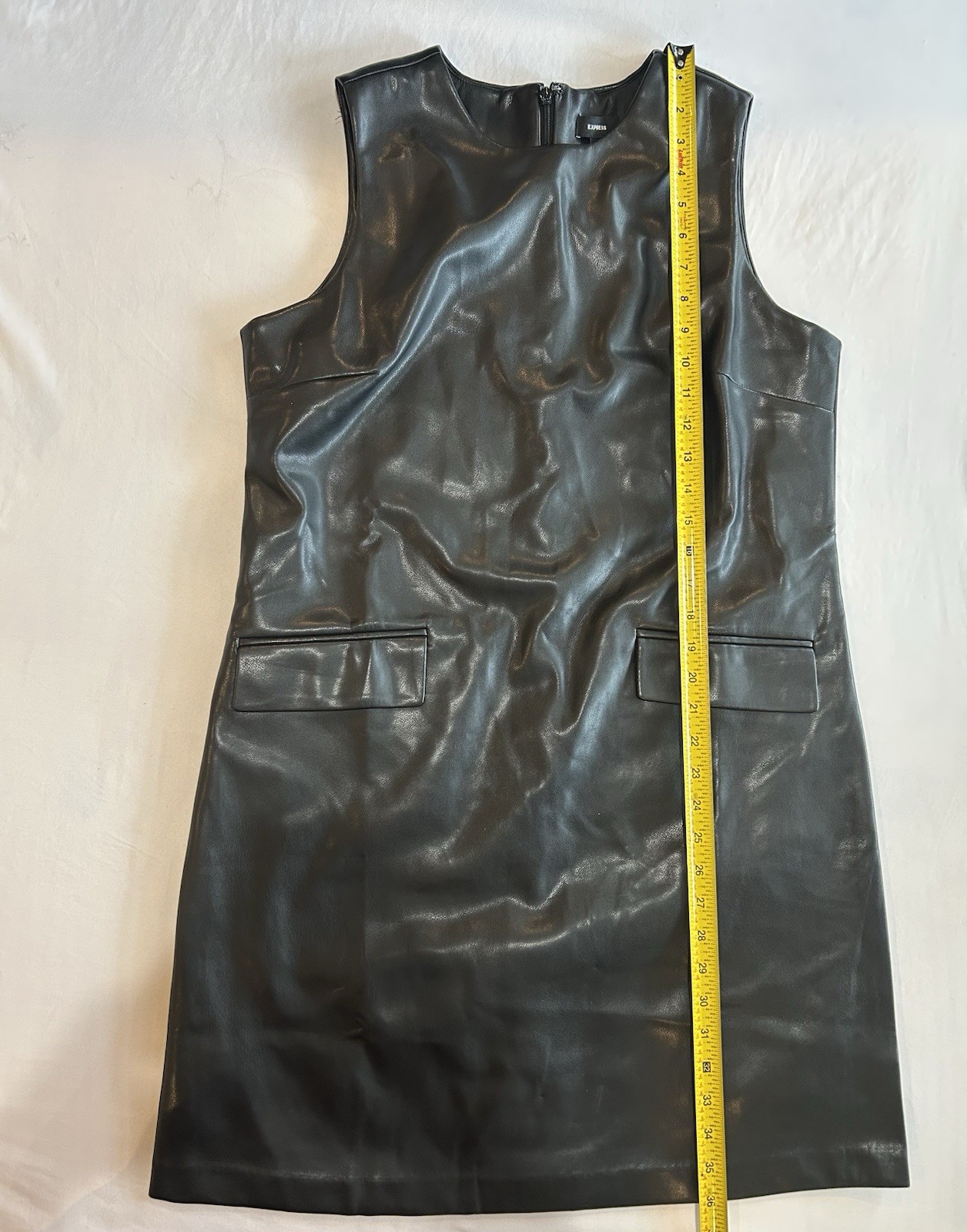 Express Dress Womens Large Shift Dress Black Faux Leather Goth Biker MSRP $98