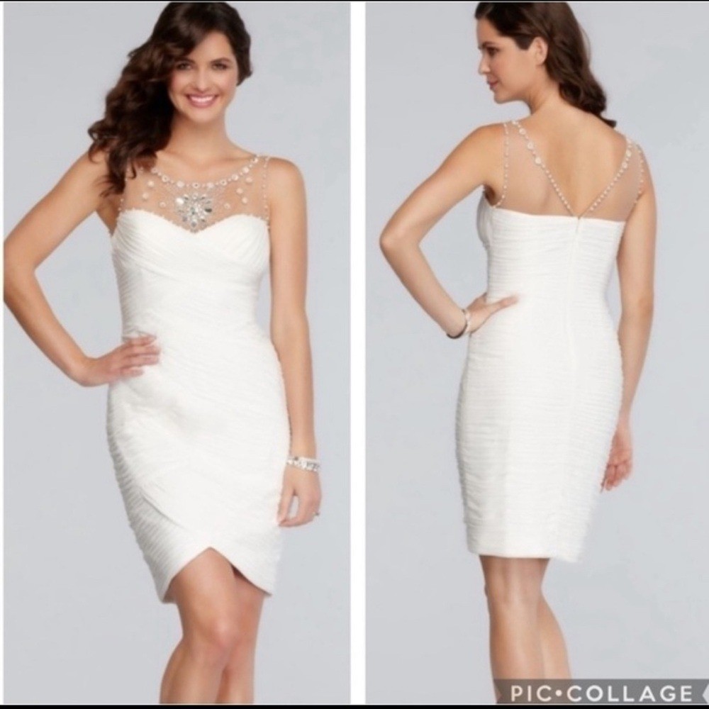 Adrianna Papell White Embellished Mini Sheath Dress Bridal Holiday 8 Party