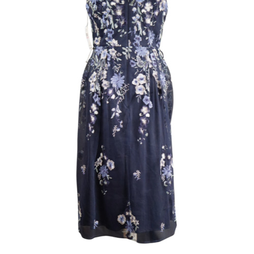 Alex Evenings Navy Blue Floral Mesh Midi Dress Size 6 Elegant Evening Cocktail