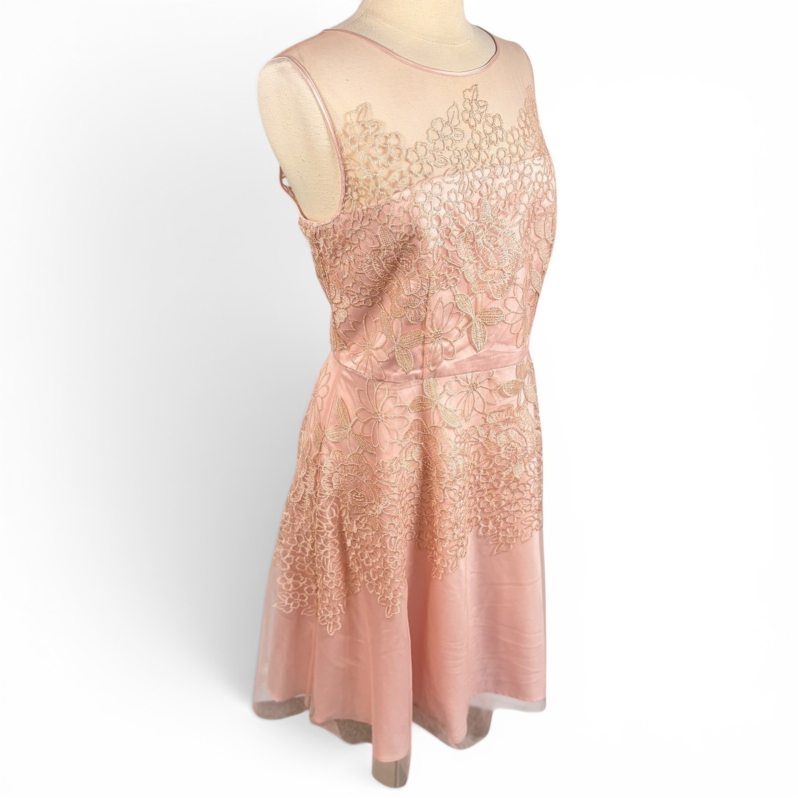 TAHARI ASL Blush Lace Illusion Sleeveless Fit & Flare Cocktail Dress, Size 16