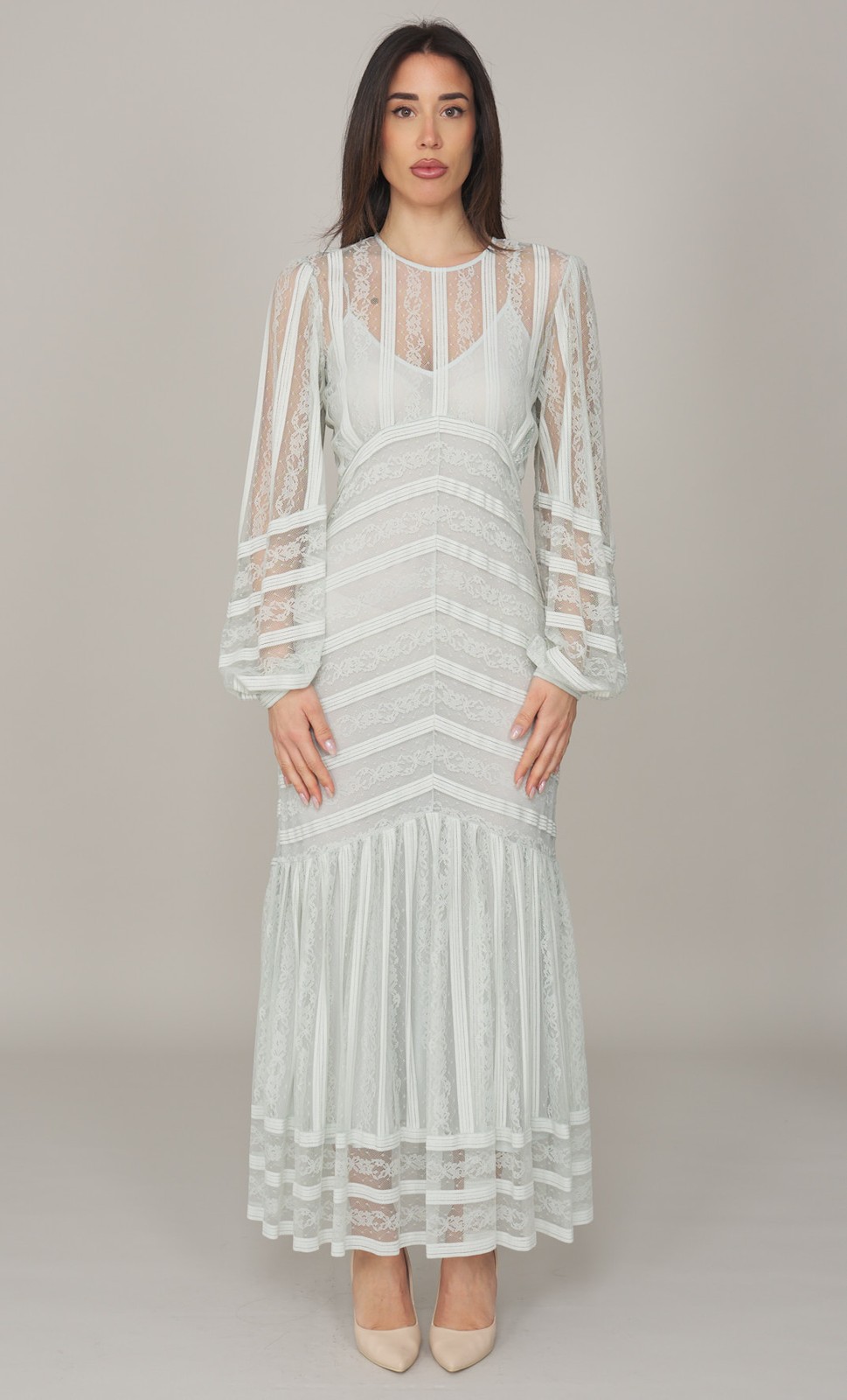 WOMENS LACE STRIPED LONG TWINSET DRESS – 261TP2542