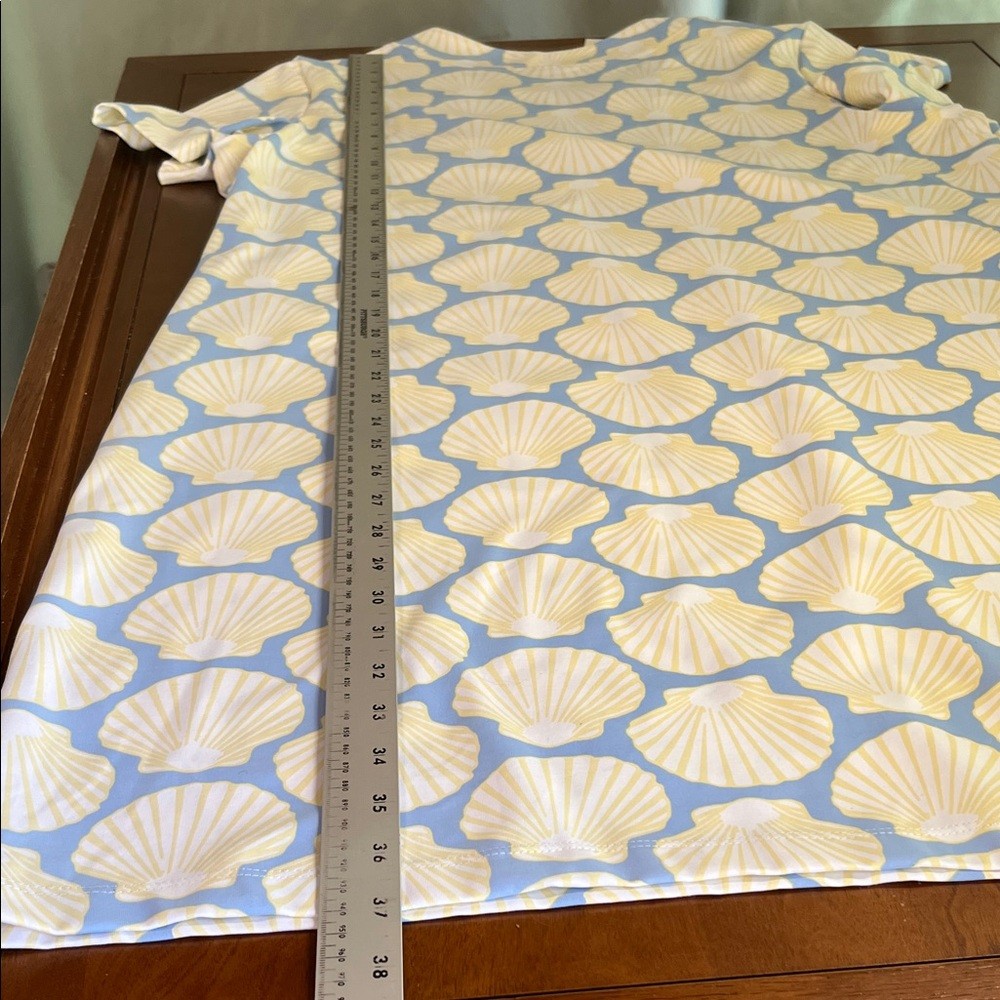 NWT Sailor sailor Seashell Print Notch-Neck Shift Dress Light Blue Yellow Cream