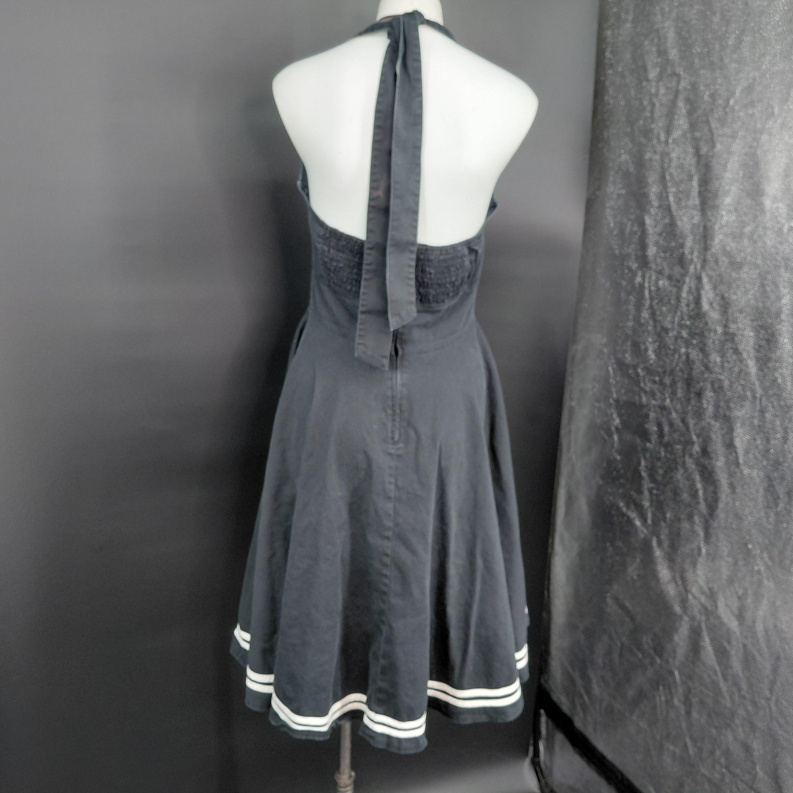 Hell Bunny Vixen Dress Womens Large Black Halter Nautical Skull Fit Flare Gothic